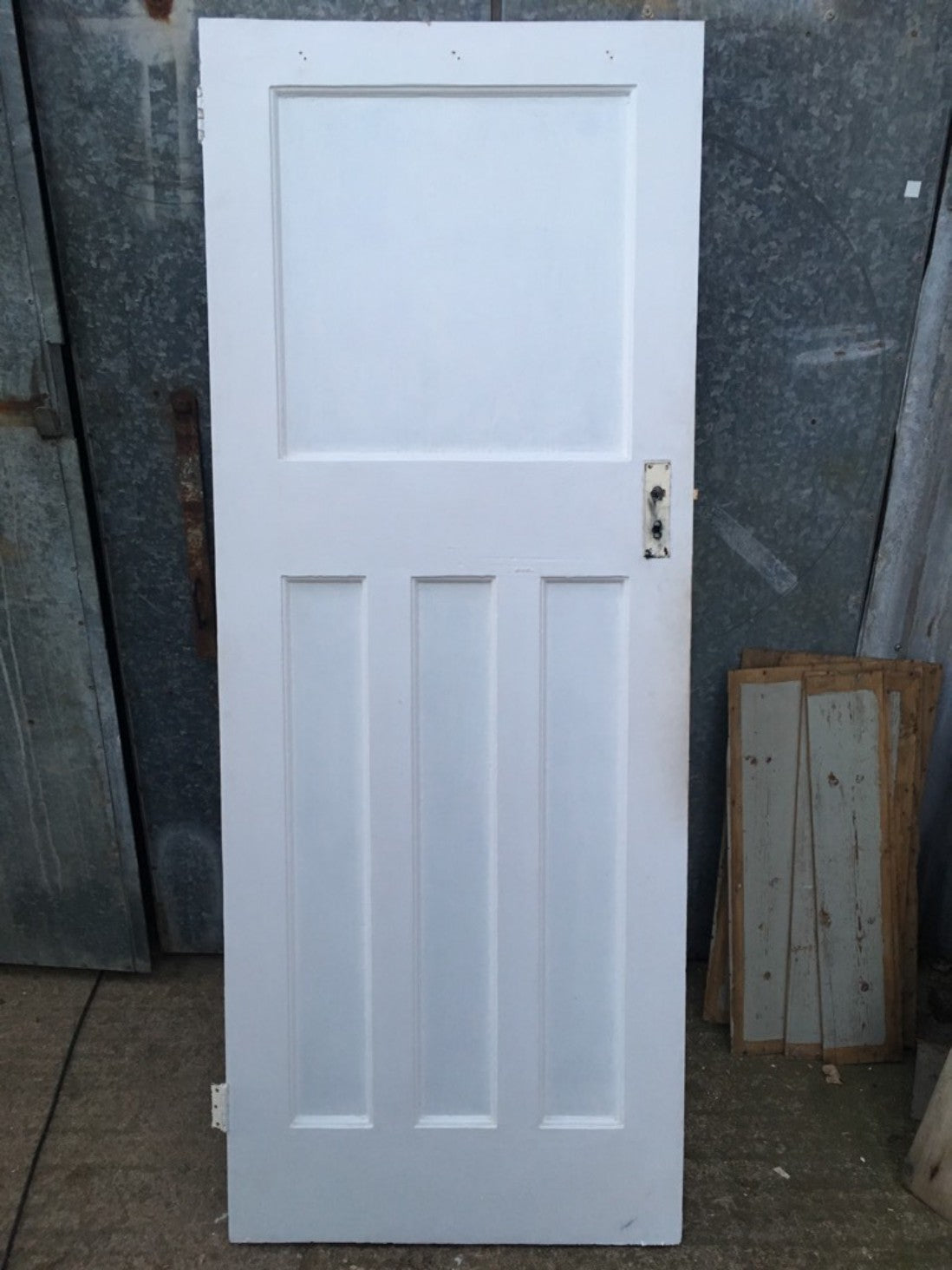 29 3/4"x76 1/2" Reclaimed 1930s Painted Pitch Pine 1 Over 3 Internal Door