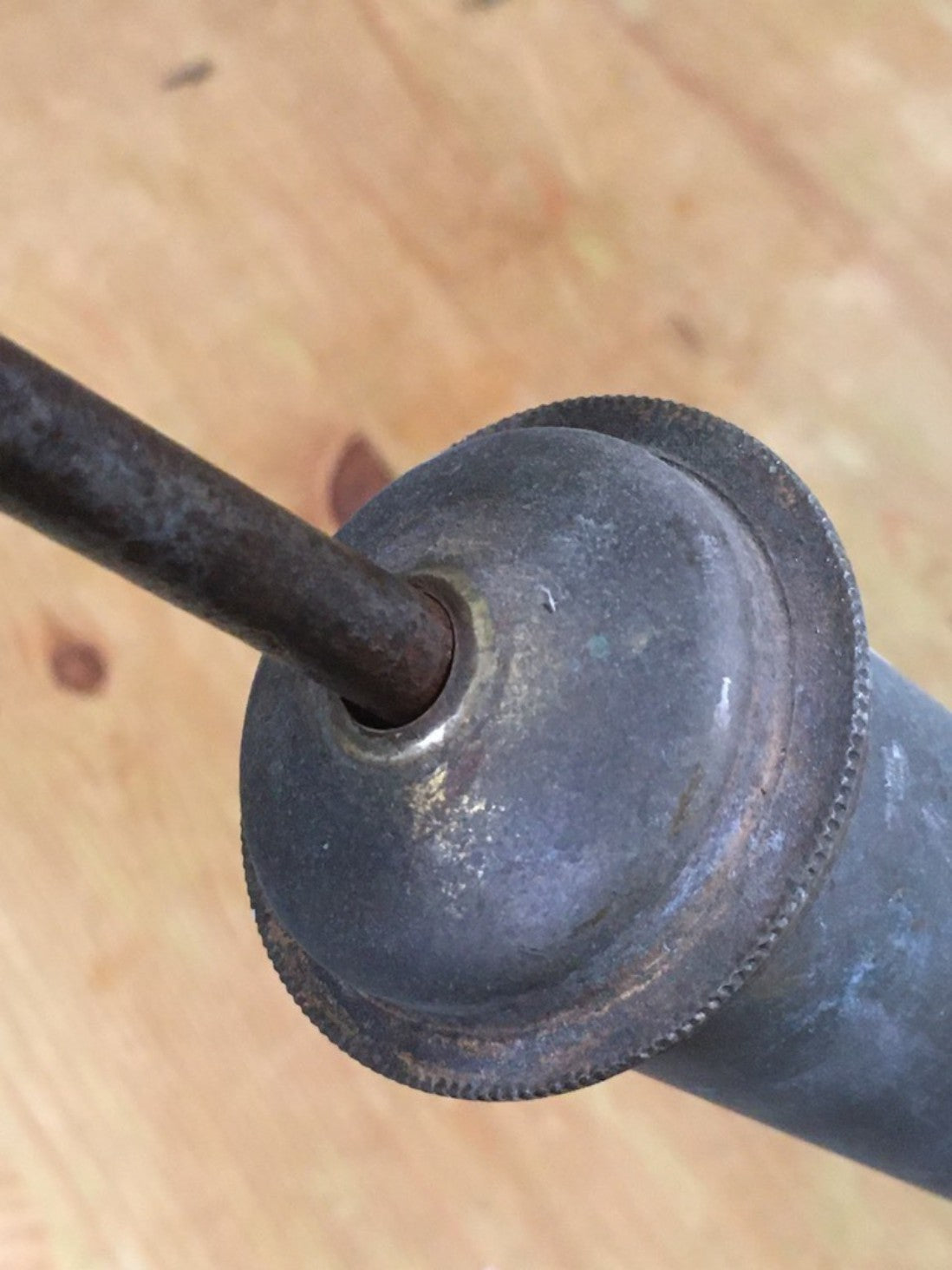 23 1/8" Long Old Antique Vintage 2" Tarnished Brass & Beech Garden Hand Sprayer