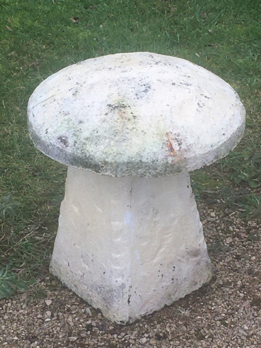 21" Reclaimed Weathered Concrete Garden Staddle Stone Mushroom Painted White