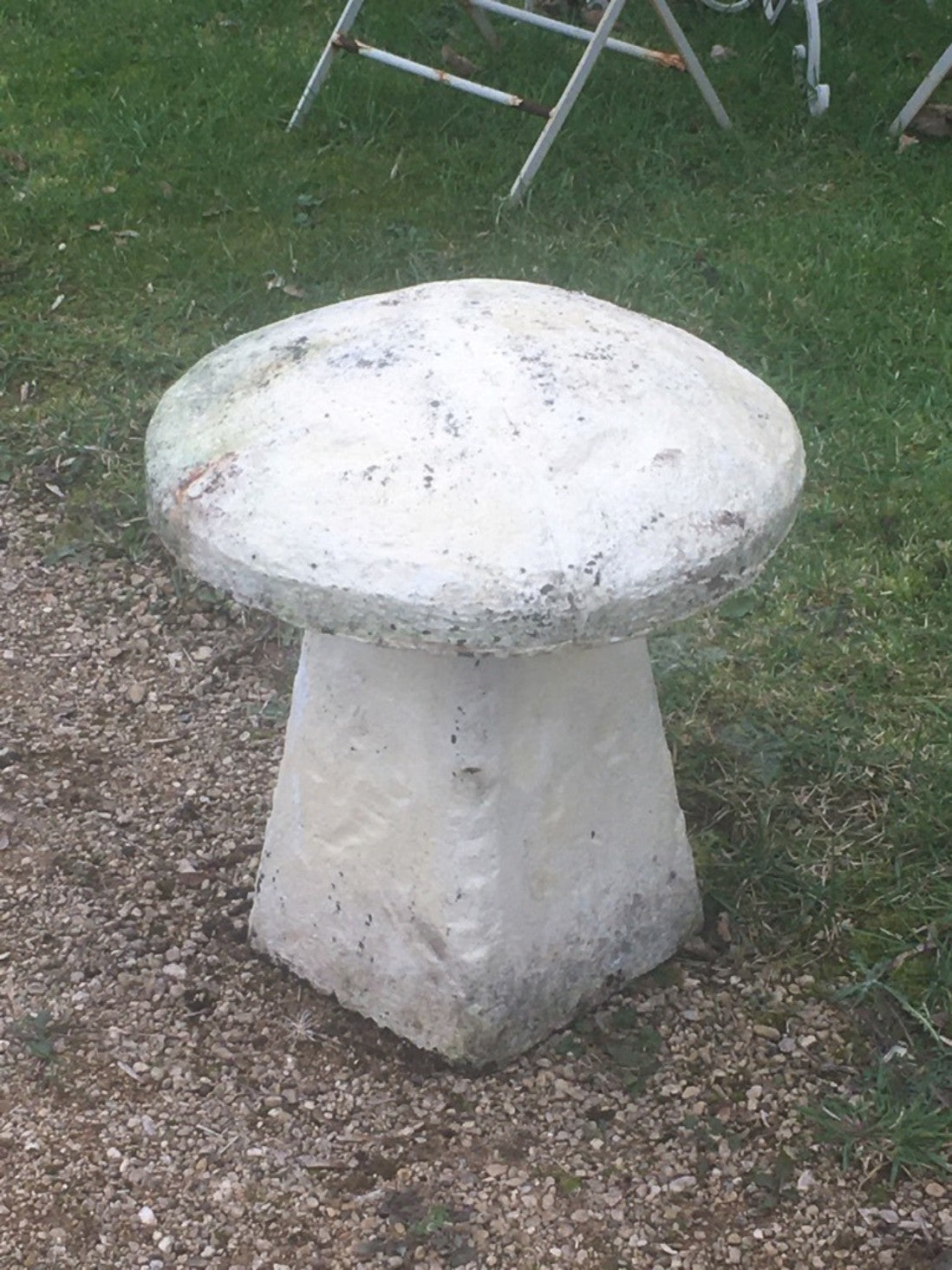21" Reclaimed Weathered Concrete Garden Staddle Stone Mushroom Painted White