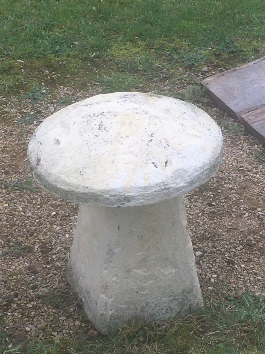 21" Reclaimed Weathered Concrete Garden Staddle Stone Mushroom Painted White