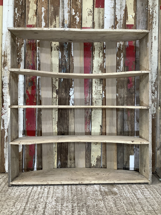 Period Rustic Freestanding Old Stripped Oak & 4 Elm Shelves With Curved Back