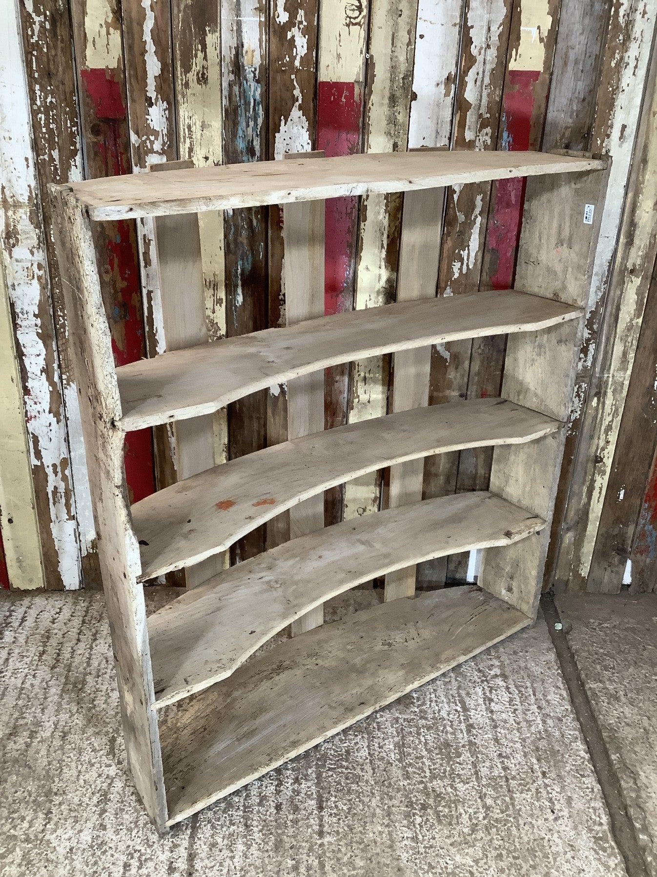 Period Rustic Freestanding Old Stripped Oak & 4 Elm Shelves With Curve ...