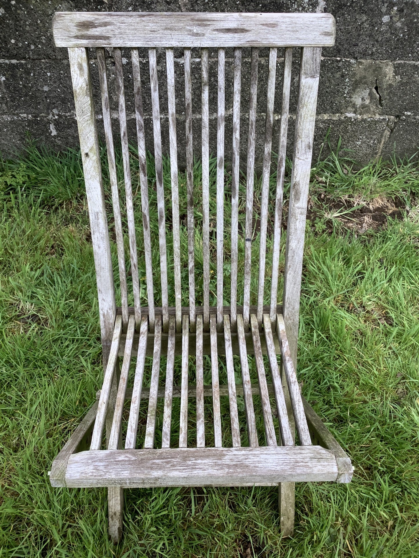 Folding Weathered Solid Teak Garden Single Slated Outside Chair 3'2"H