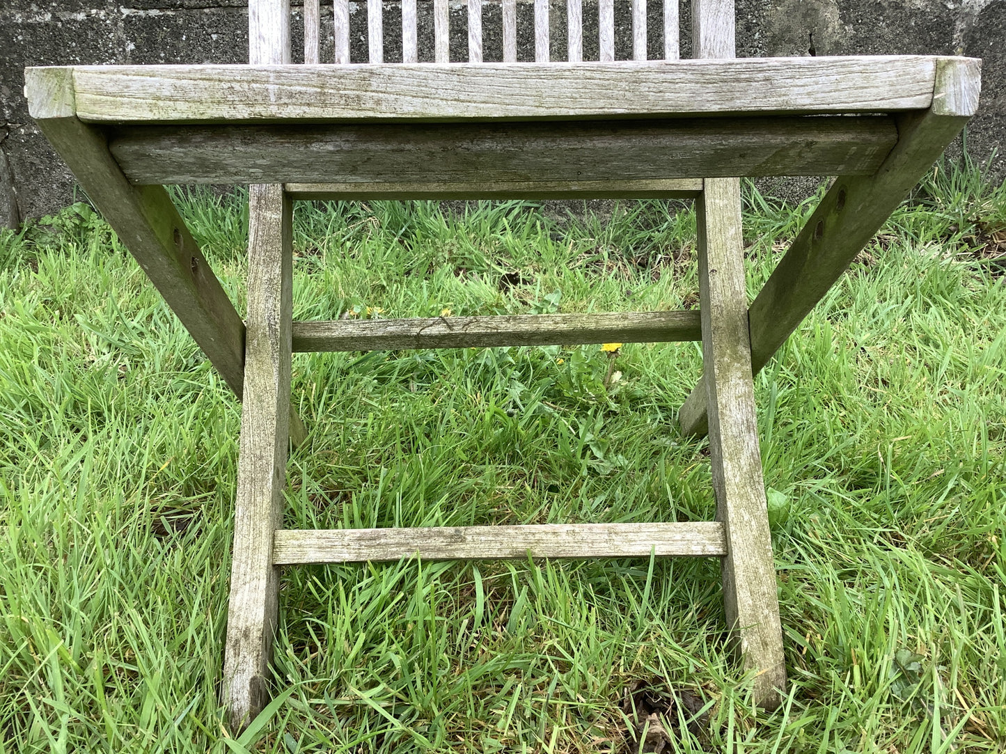 Folding Weathered Solid Teak Garden Single Slated Outside Chair 3'2"H