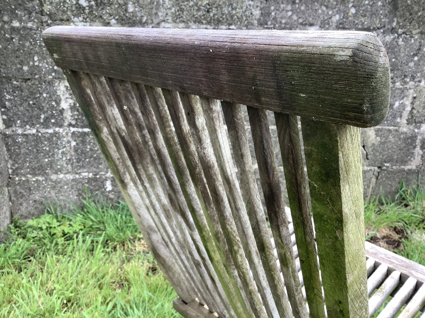 Folding Weathered Solid Teak Garden Single Slated Outside Chair 3'2"H