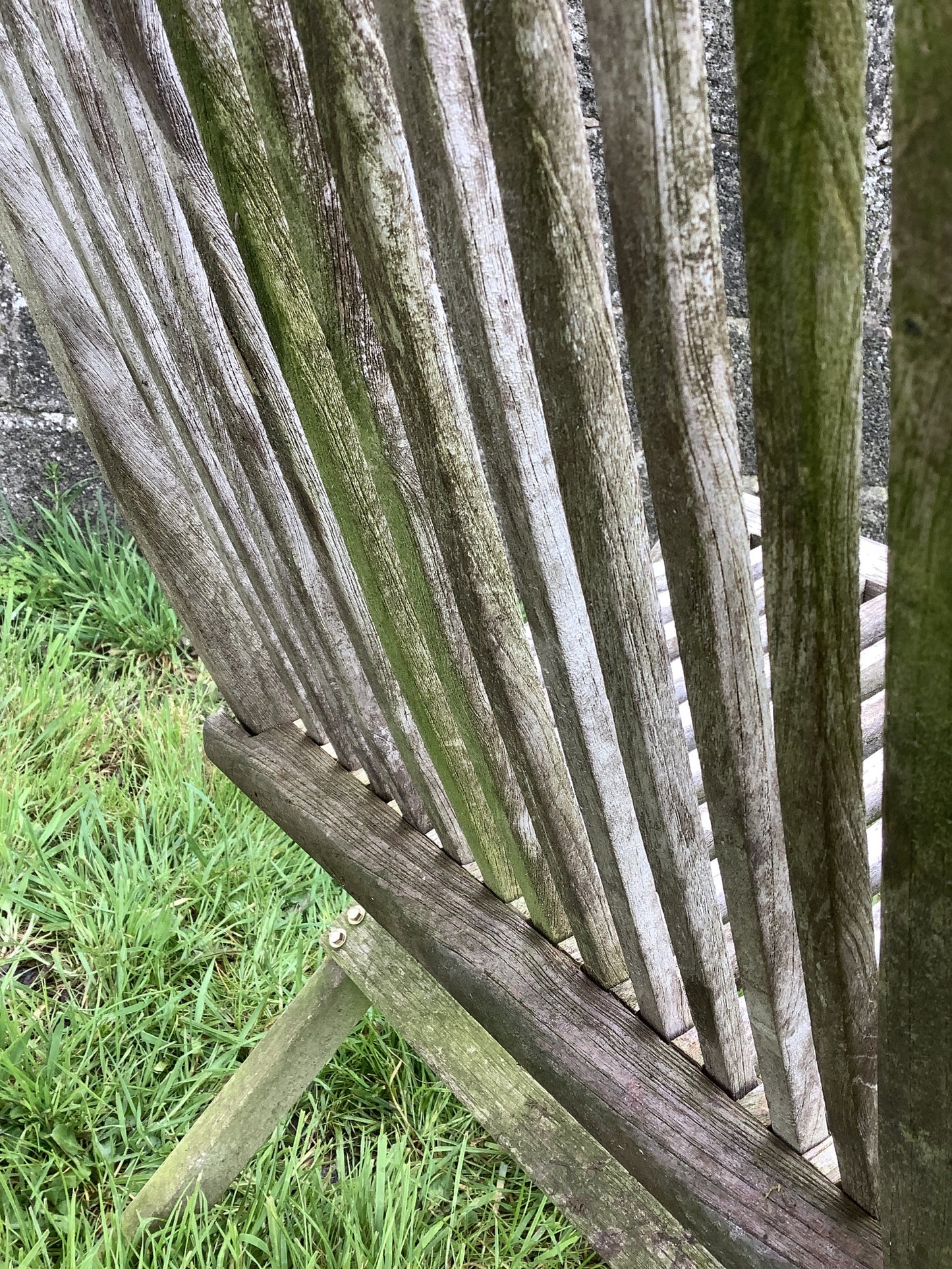 Folding Weathered Solid Teak Garden Single Slated Outside Chair 3'2"H