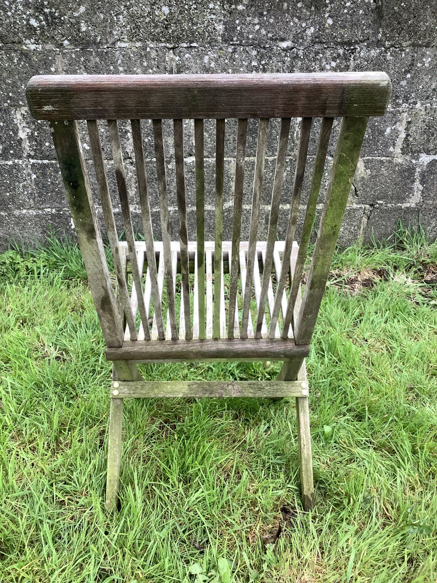 Folding Weathered Solid Teak Garden Single Slated Outside Chair 3'2"H