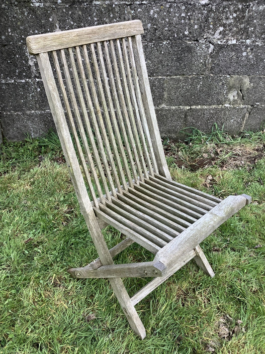 Silvered Weathered Solid Teak Garden Single Slated Outside Chair 3'2"H