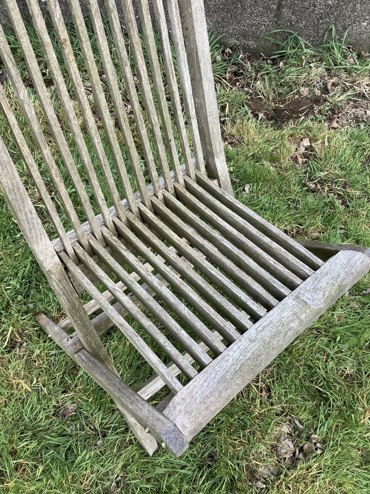 Silvered Weathered Solid Teak Garden Single Slated Outside Chair 3'2"H