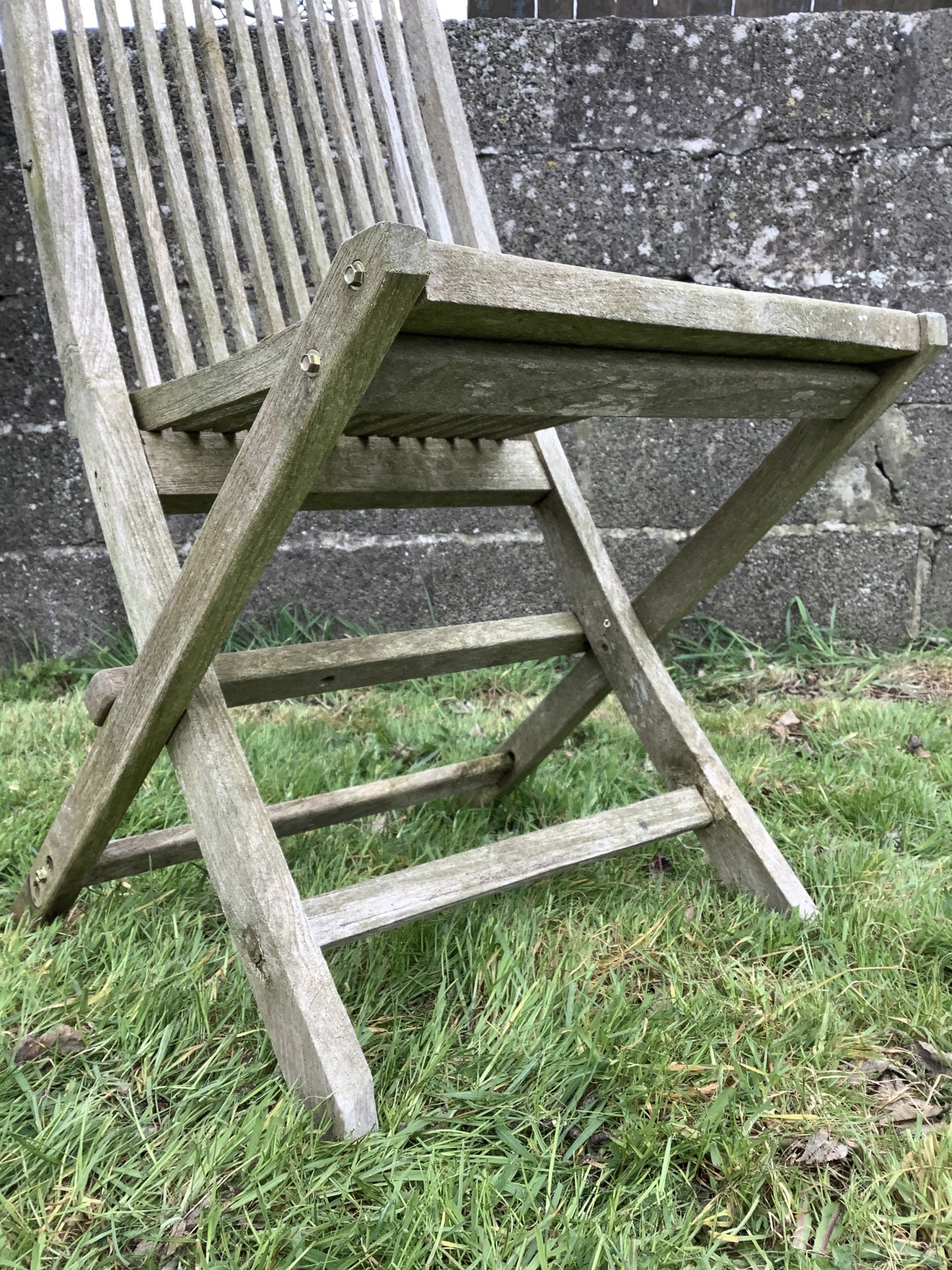 Silvered Weathered Solid Teak Garden Single Slated Outside Chair 3'2"H