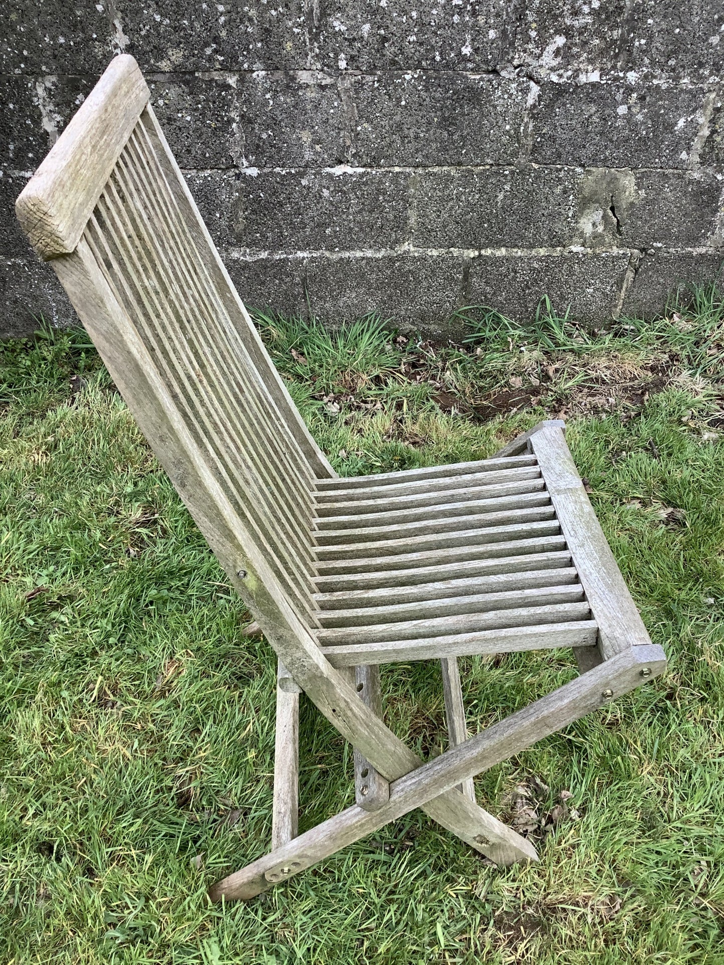 Silvered Weathered Solid Teak Garden Single Slated Outside Chair 3'2"H