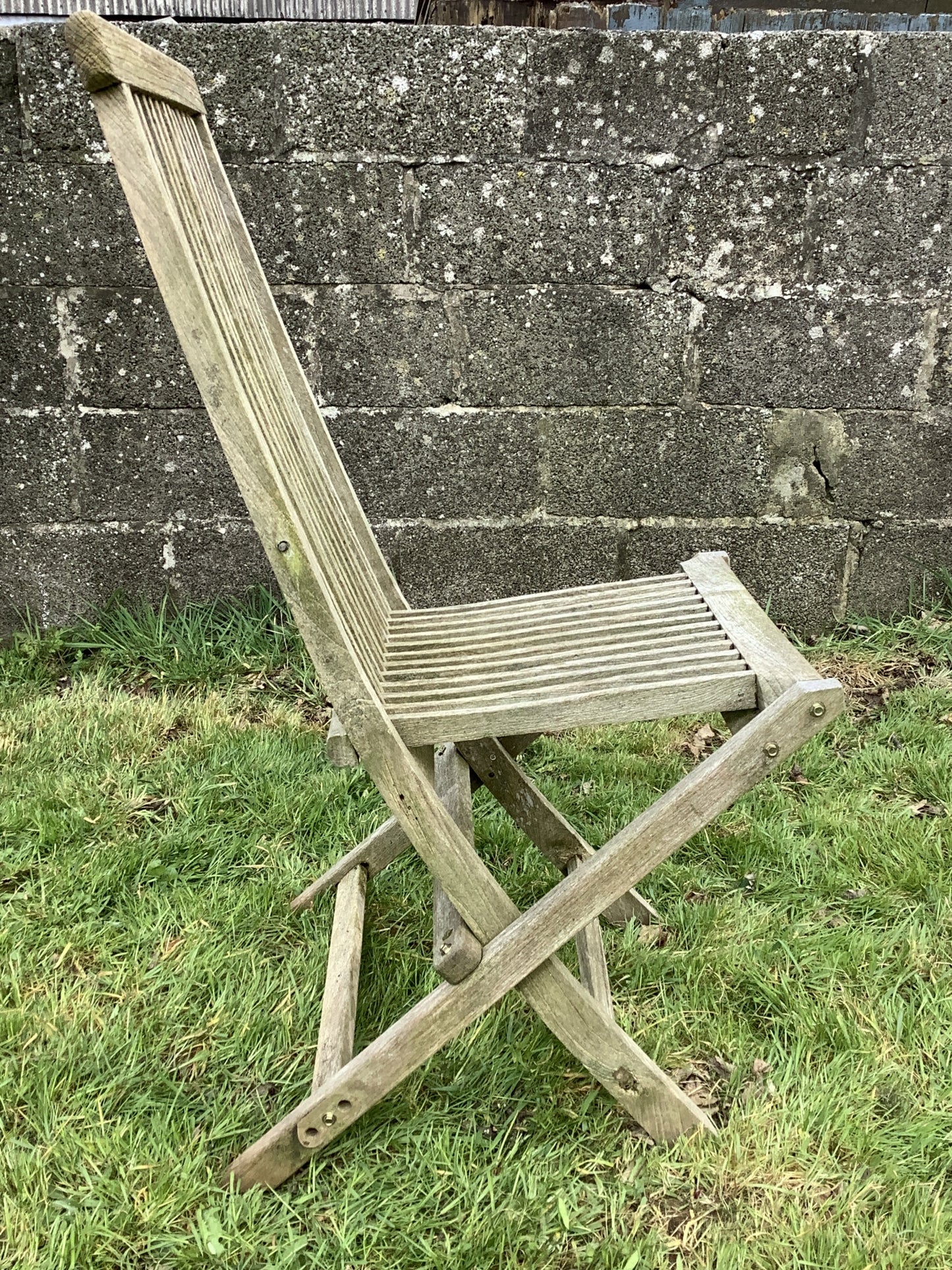 Silvered Weathered Solid Teak Garden Single Slated Outside Chair 3'2"H