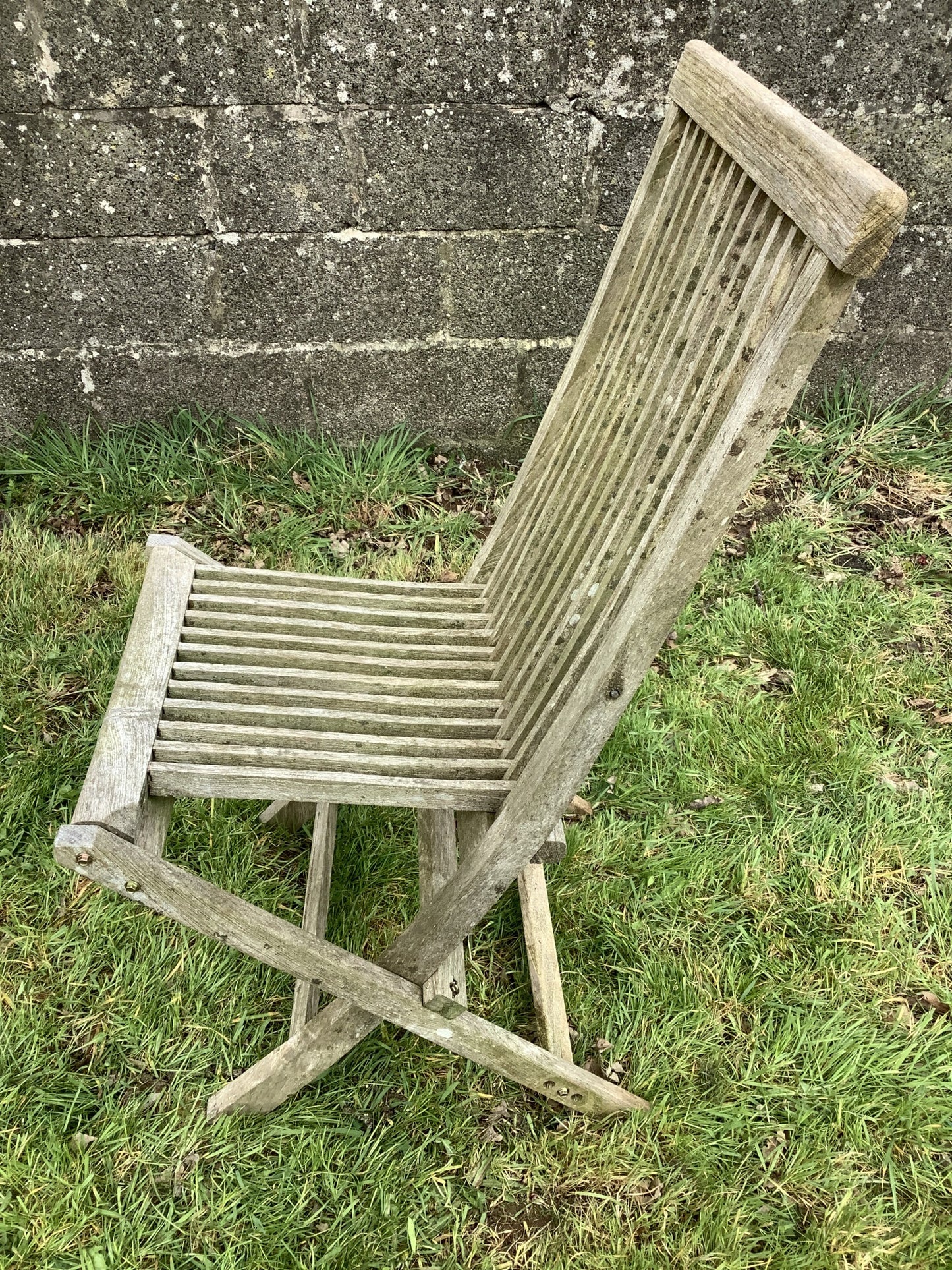 Silvered Weathered Solid Teak Garden Single Slated Outside Chair 3'2"H