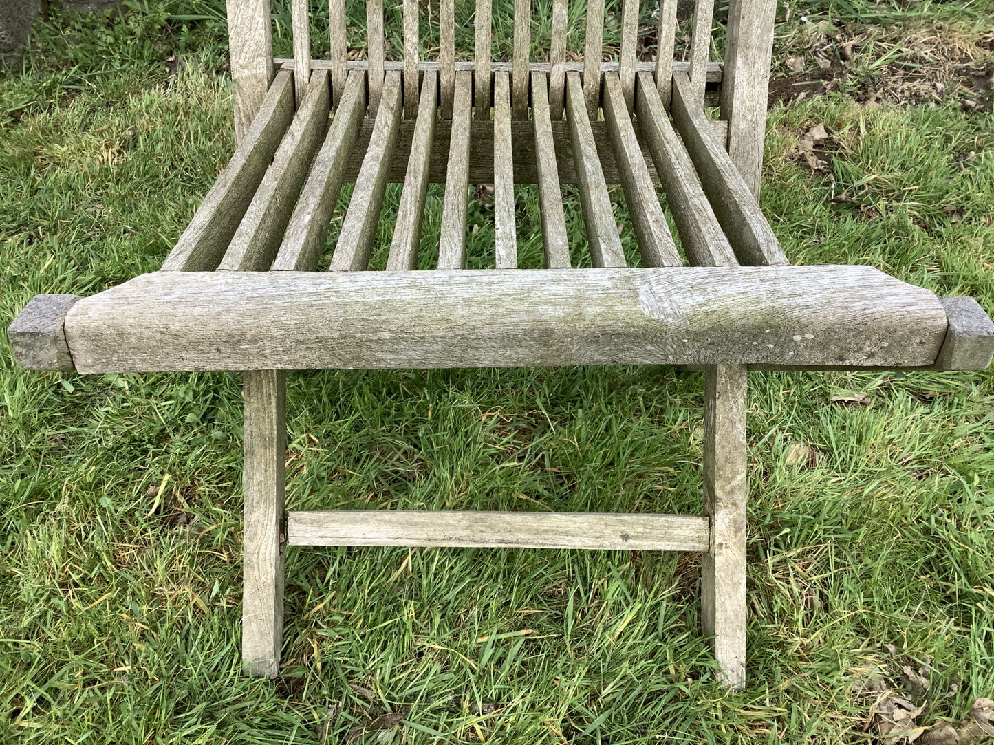 Silvered Weathered Solid Teak Garden Single Slated Outside Chair 3'2"H