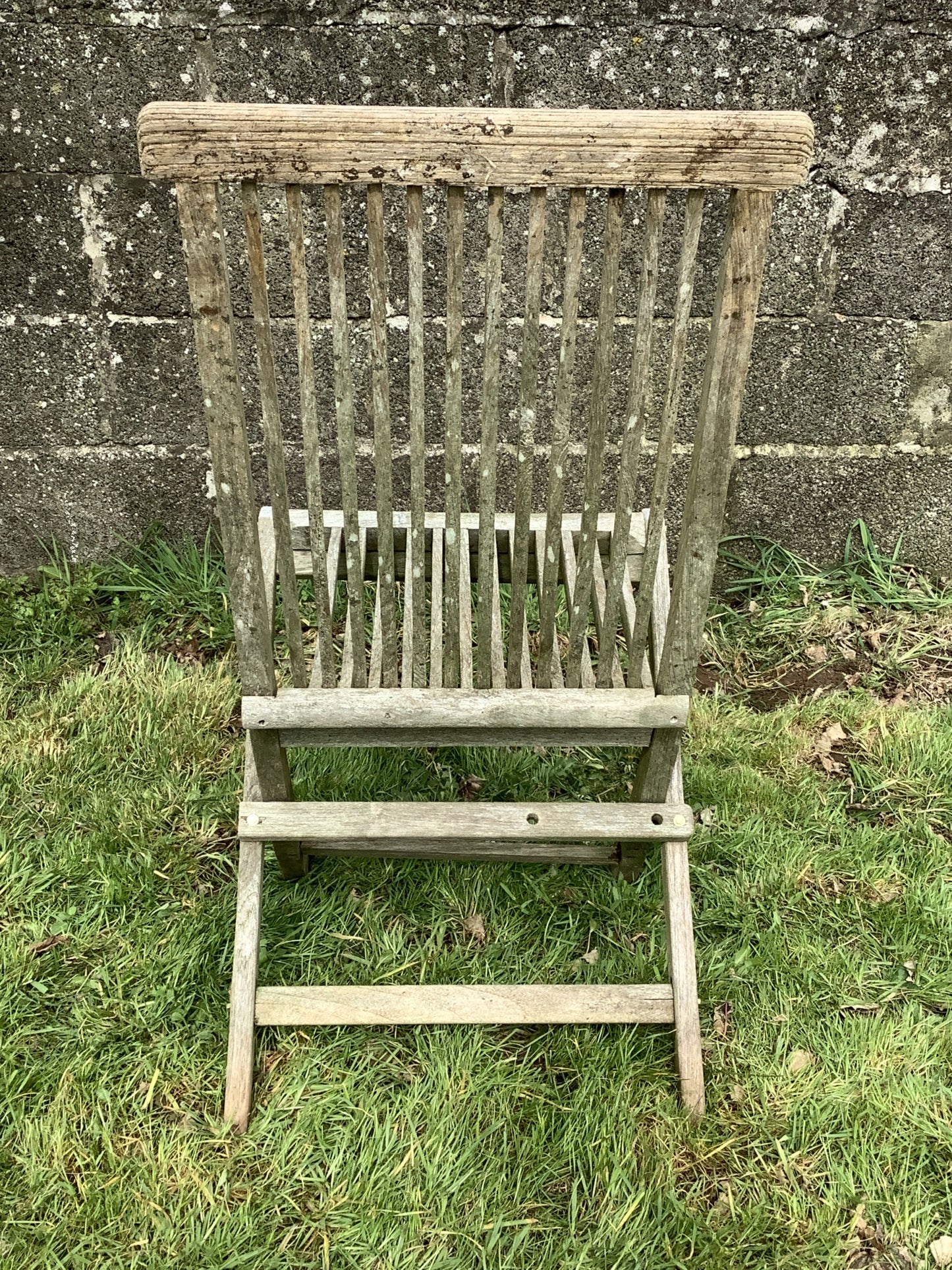 Silvered Weathered Solid Teak Garden Single Slated Outside Chair 3'2"H