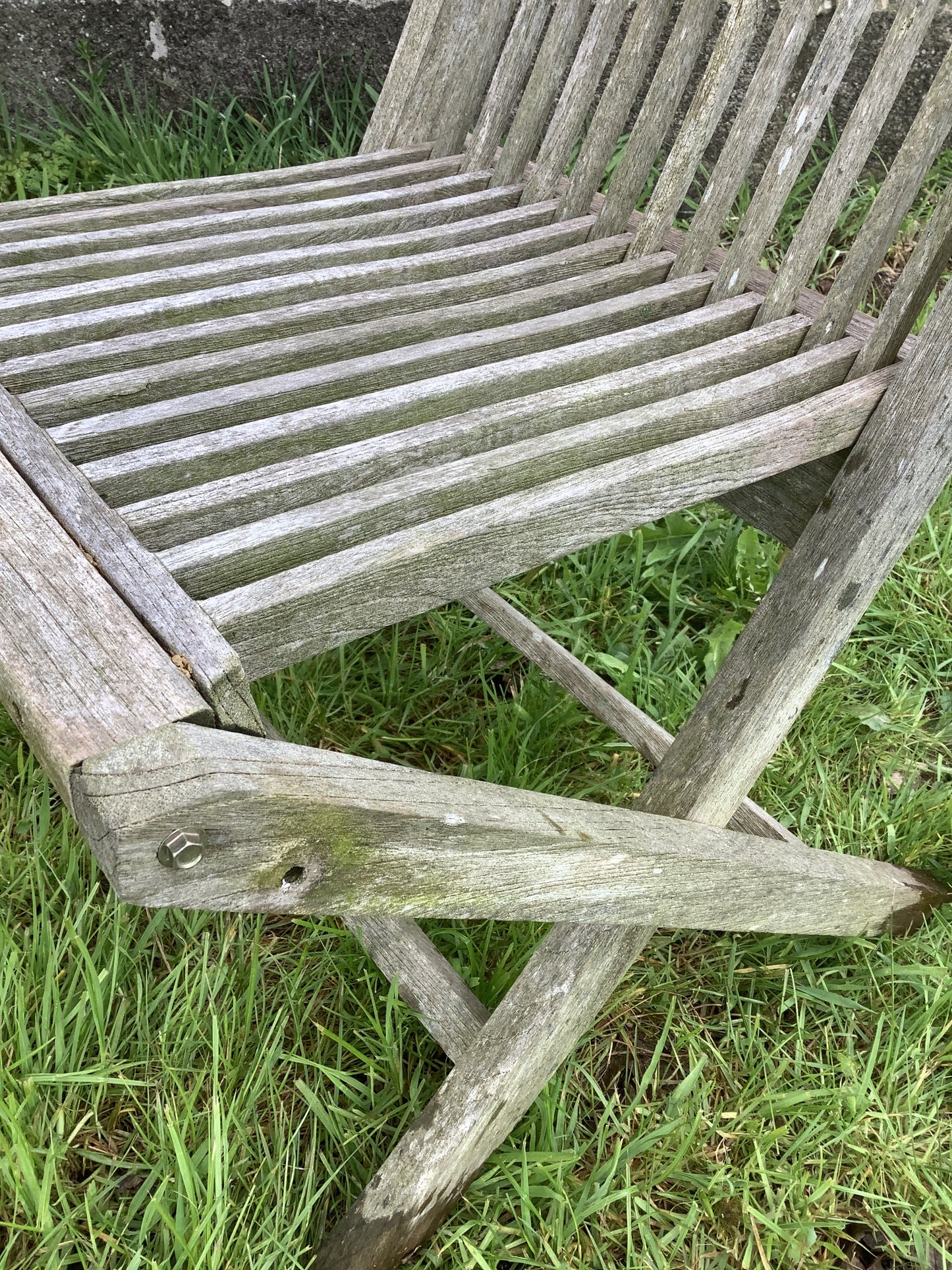 Folding Weathered Solid Teak Garden Single Slated Outside Chair 3'2"H