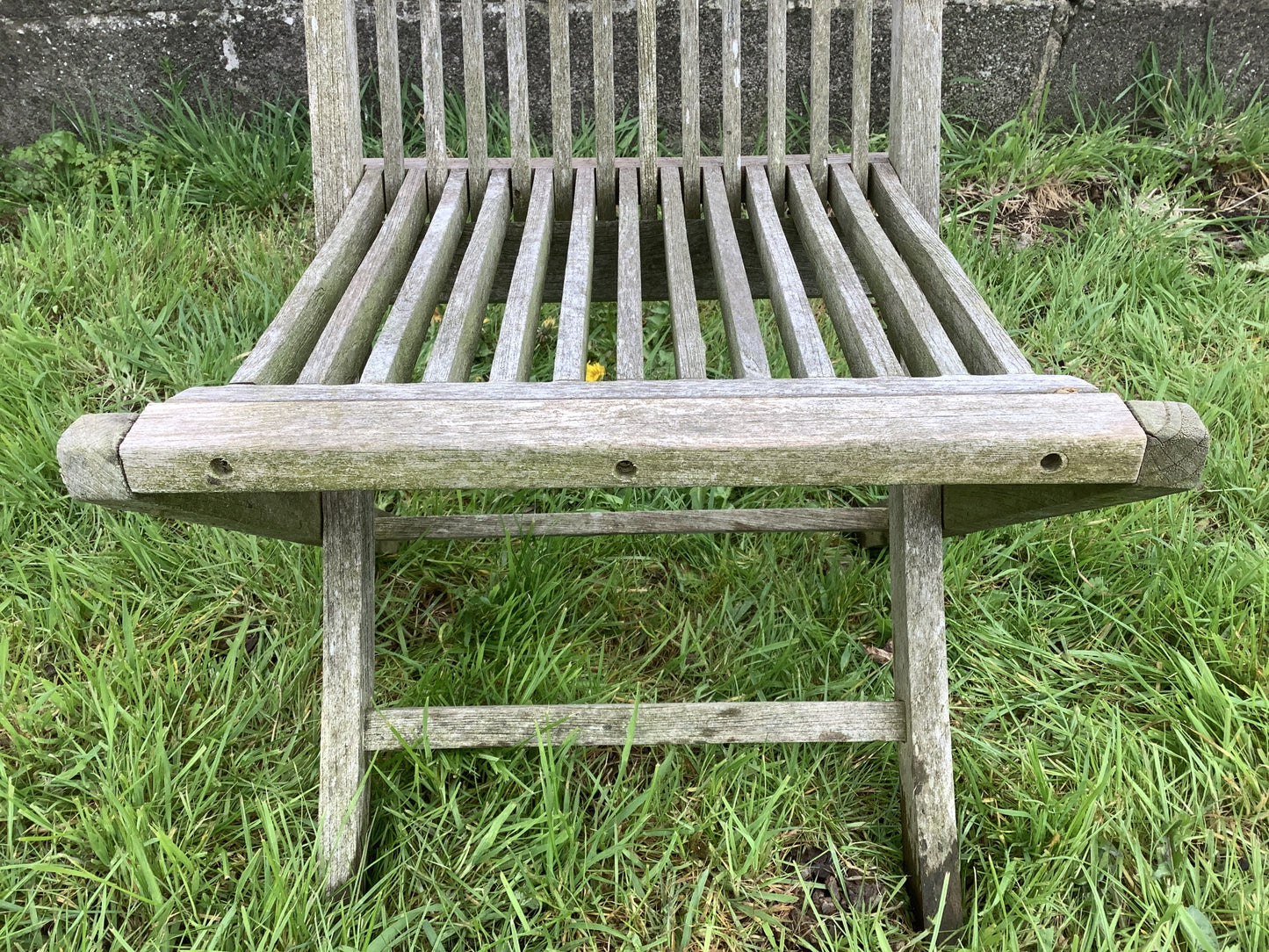 Folding Weathered Solid Teak Garden Single Slated Outside Chair 3'2"H