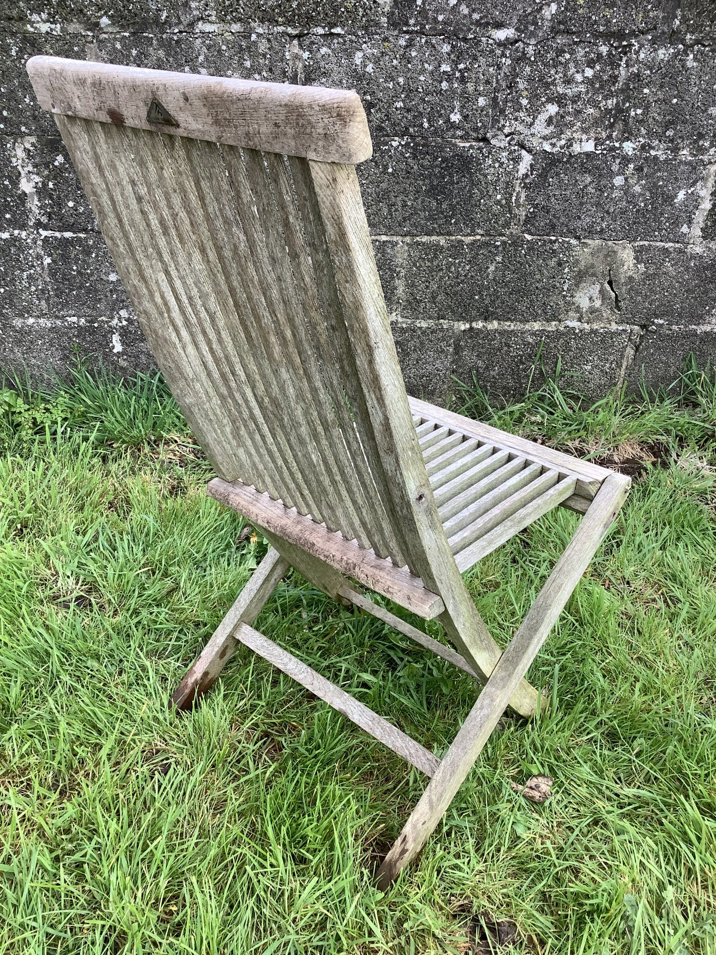 Folding Weathered Solid Teak Garden Single Slated Outside Chair 3'2"H