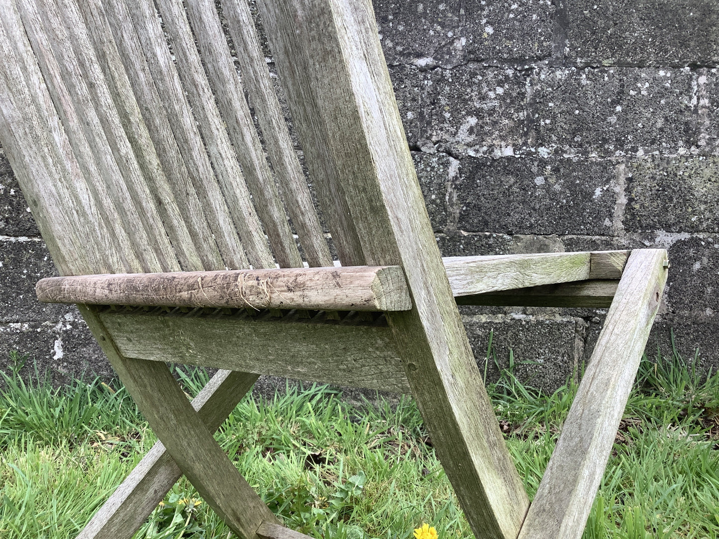 Folding Weathered Solid Teak Garden Single Slated Outside Chair 3'2"H