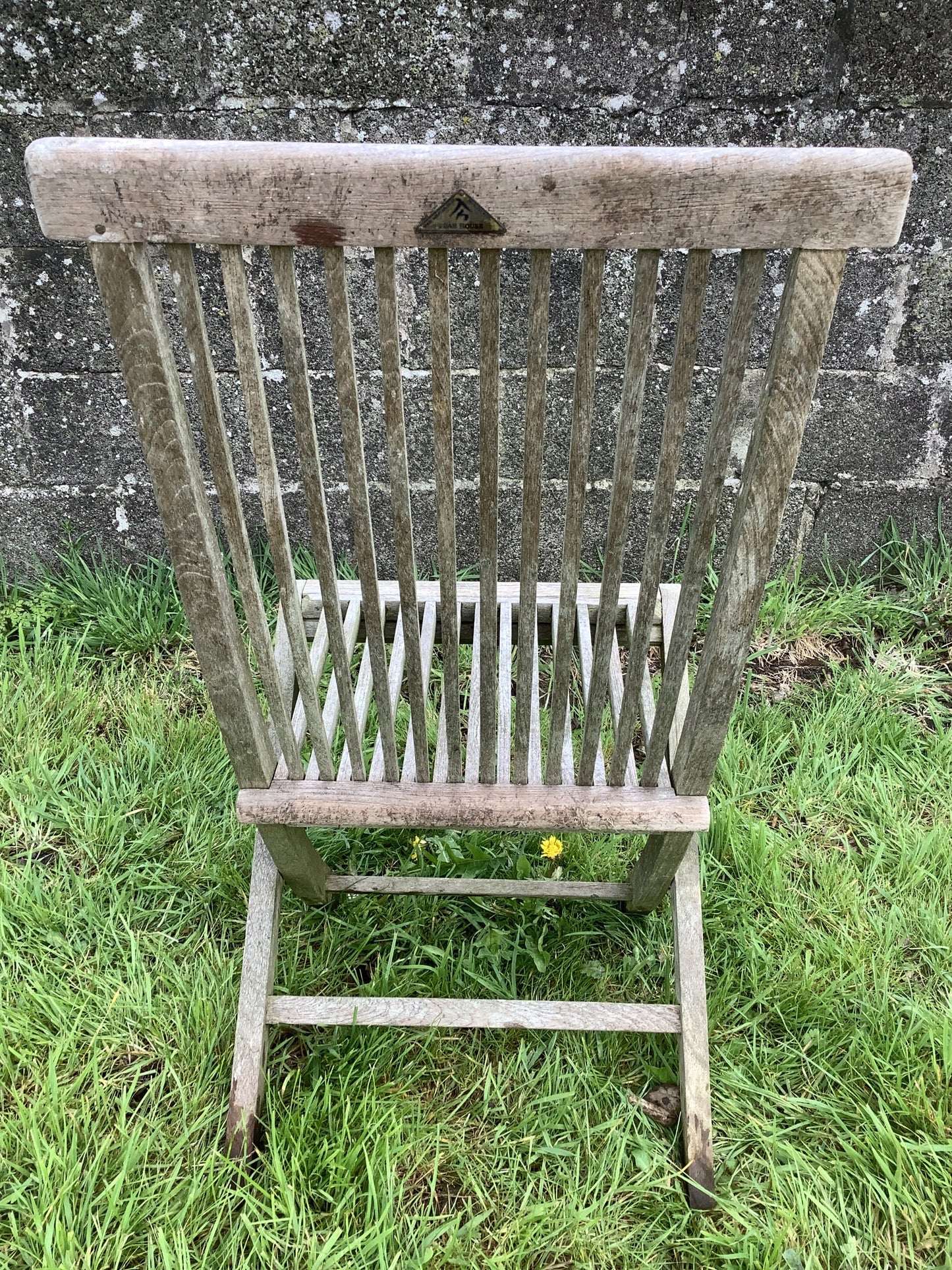 Folding Weathered Solid Teak Garden Single Slated Outside Chair 3'2"H