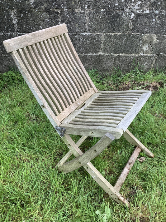 Silvered Weathered Solid Teak Garden Single Slated Outside Chair 2'7"H