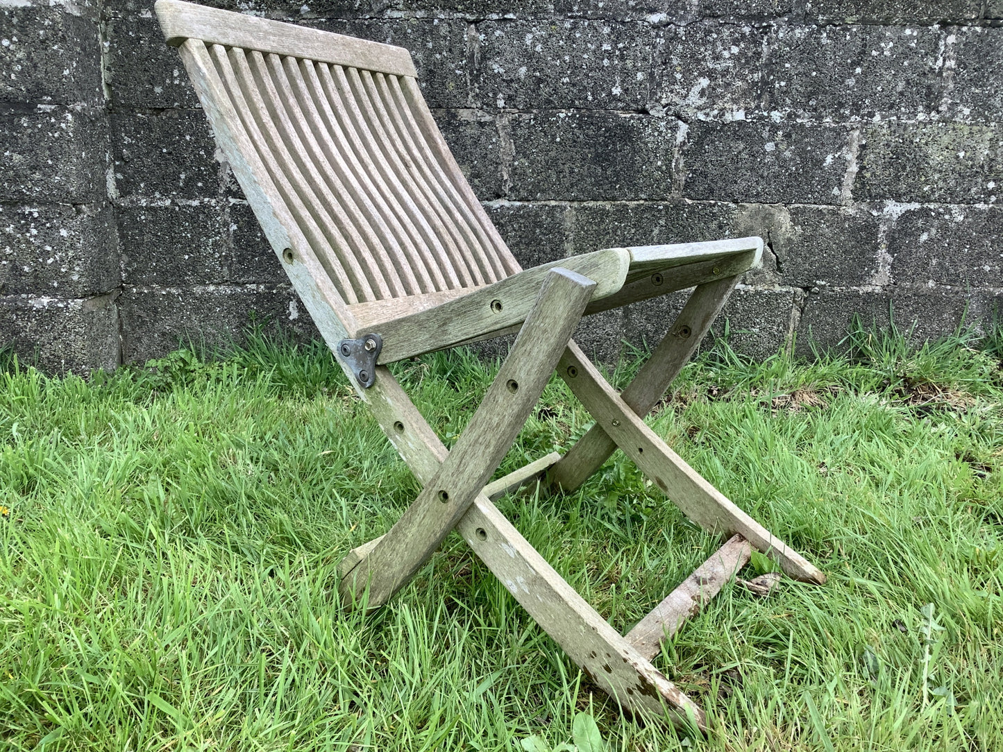 Silvered Weathered Solid Teak Garden Single Slated Outside Chair 2'7"H