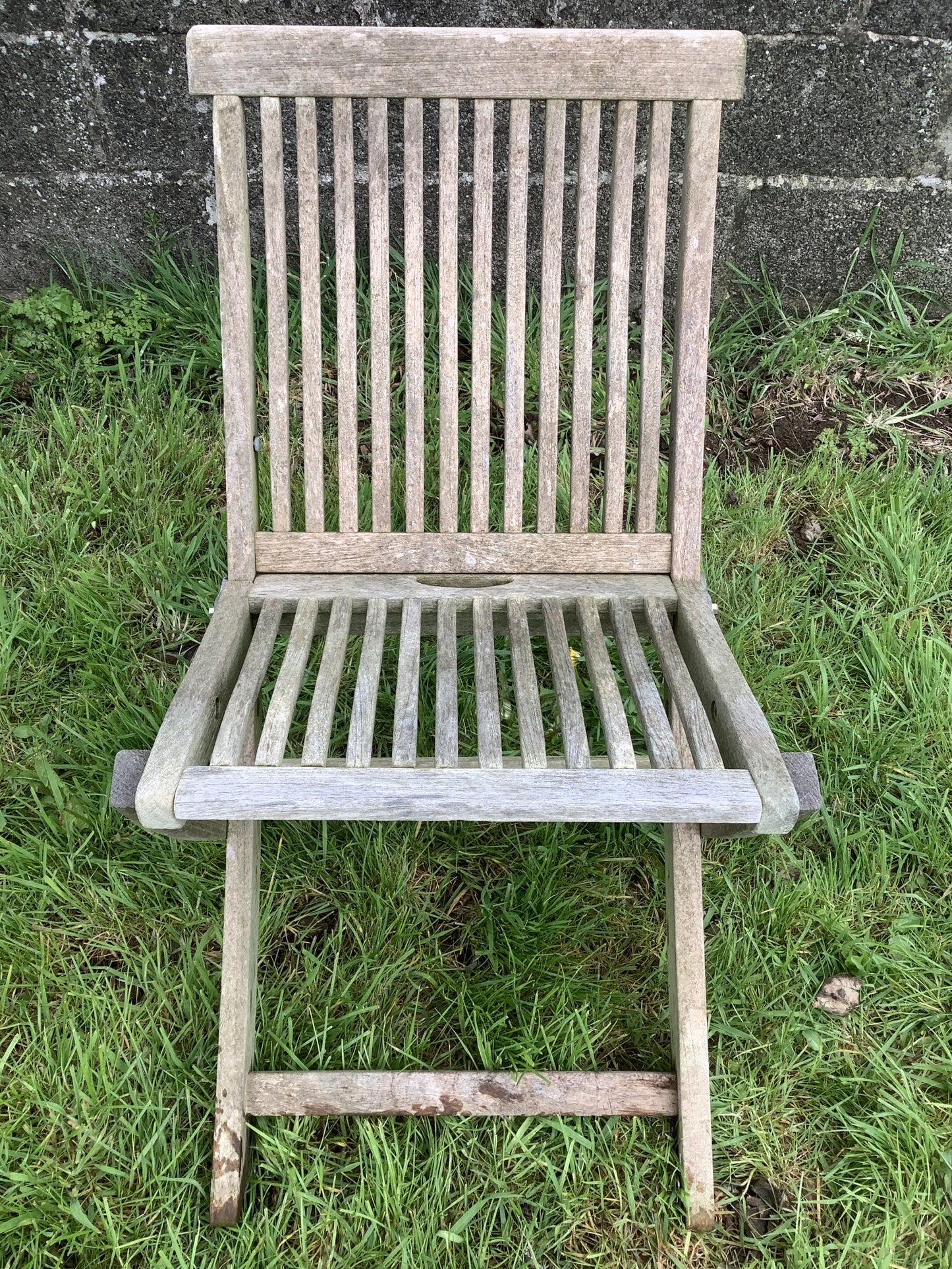 Silvered Weathered Solid Teak Garden Single Slated Outside Chair 2'7"H