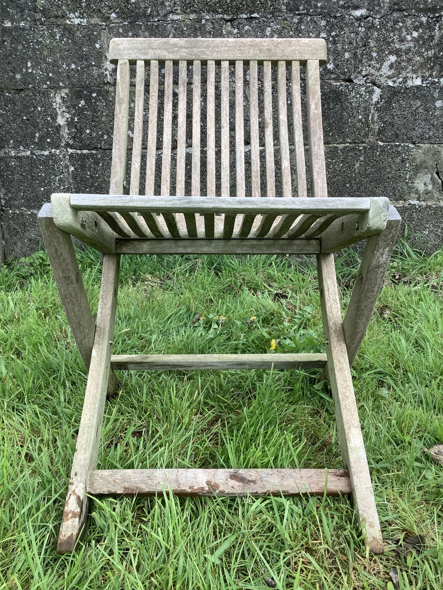 Silvered Weathered Solid Teak Garden Single Slated Outside Chair 2'7"H
