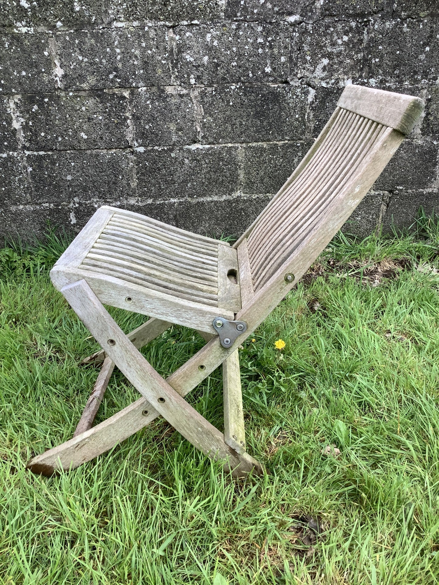 Silvered Weathered Solid Teak Garden Single Slated Outside Chair 2'7"H