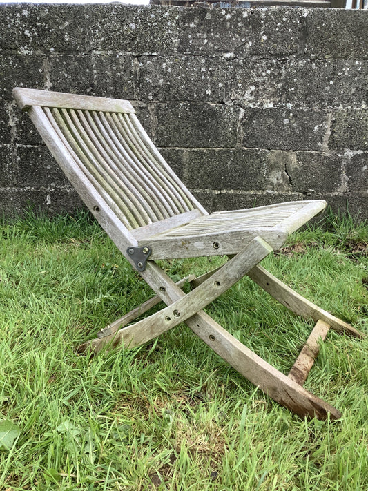 Silvered Weathered Solid Teak Garden Single Slated Outside Chair 2'2"H