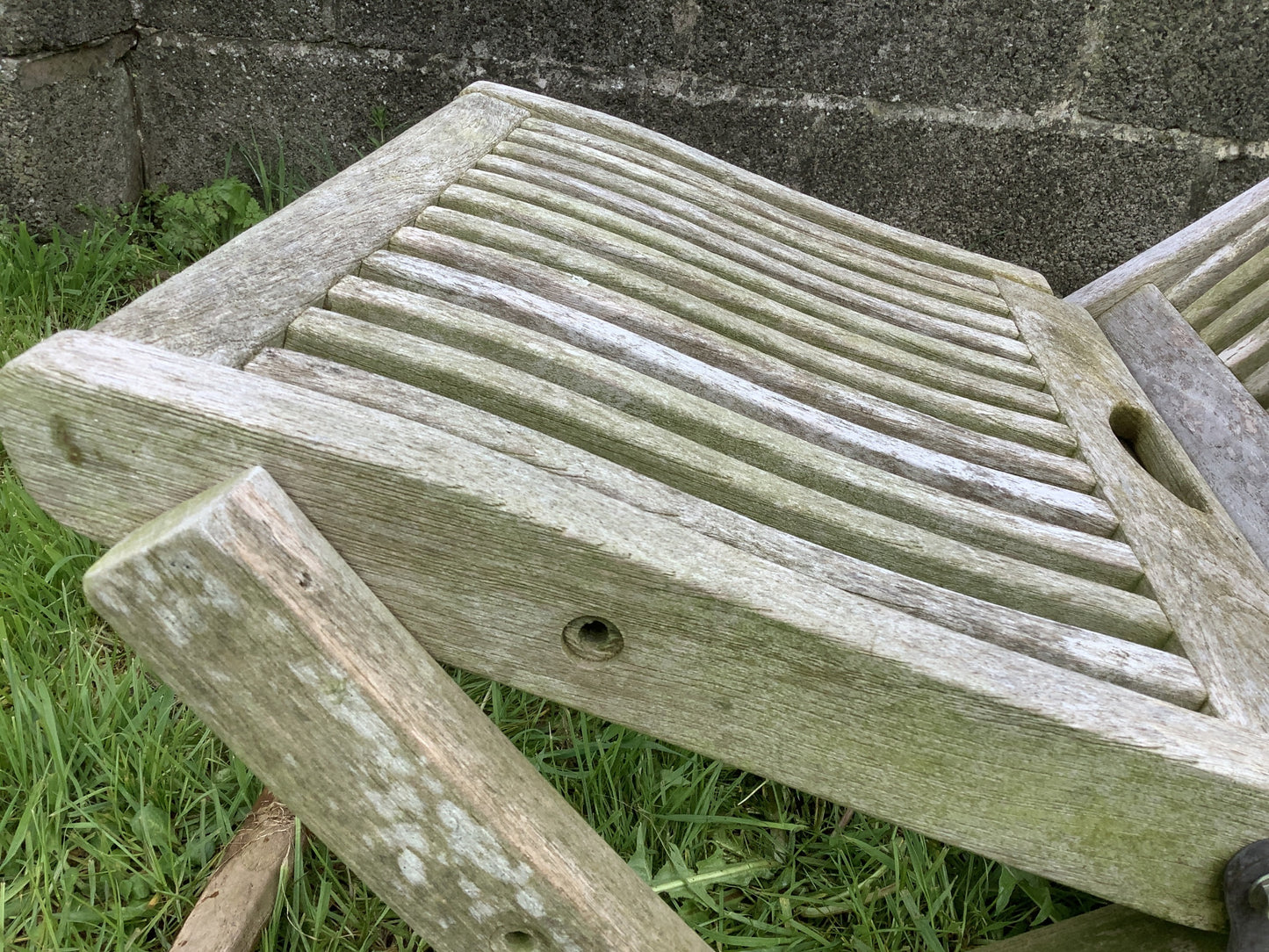 Silvered Weathered Solid Teak Garden Single Slated Outside Chair 2'2"H