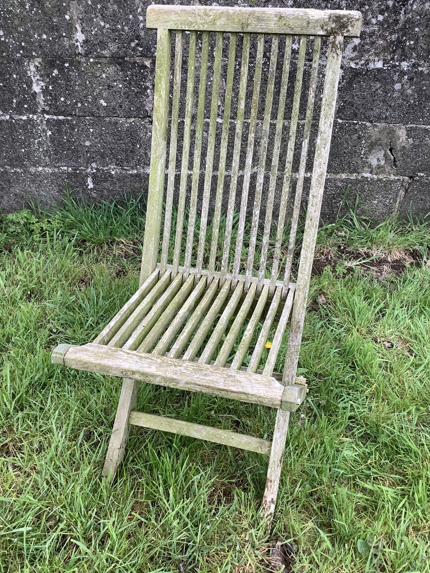 Folding Weathered Solid Teak Garden Single Slated Outside Chair 3'2"H