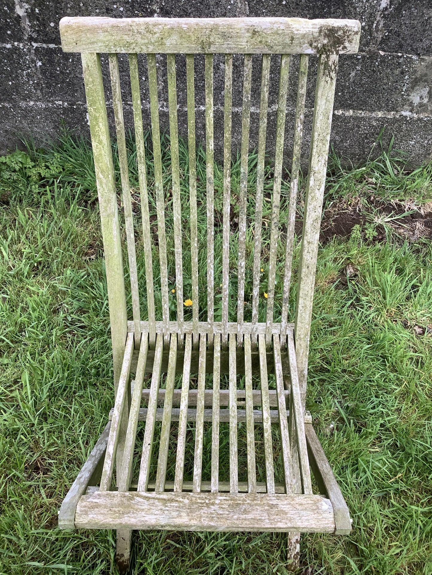 Folding Weathered Solid Teak Garden Single Slated Outside Chair 3'2"H