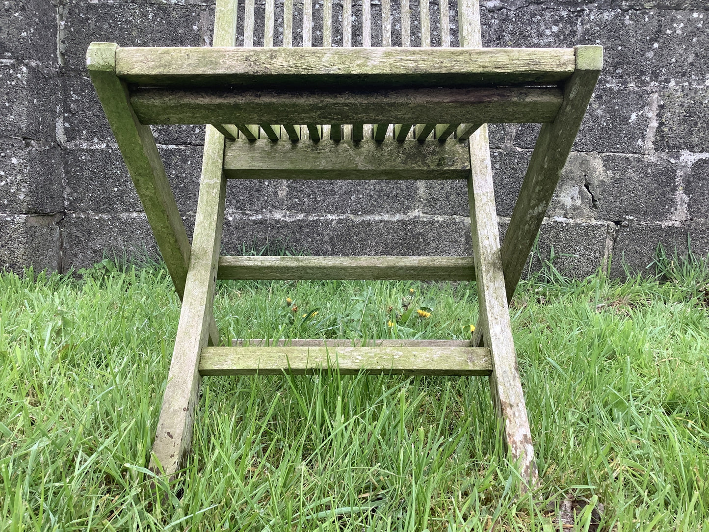 Folding Weathered Solid Teak Garden Single Slated Outside Chair 3'2"H