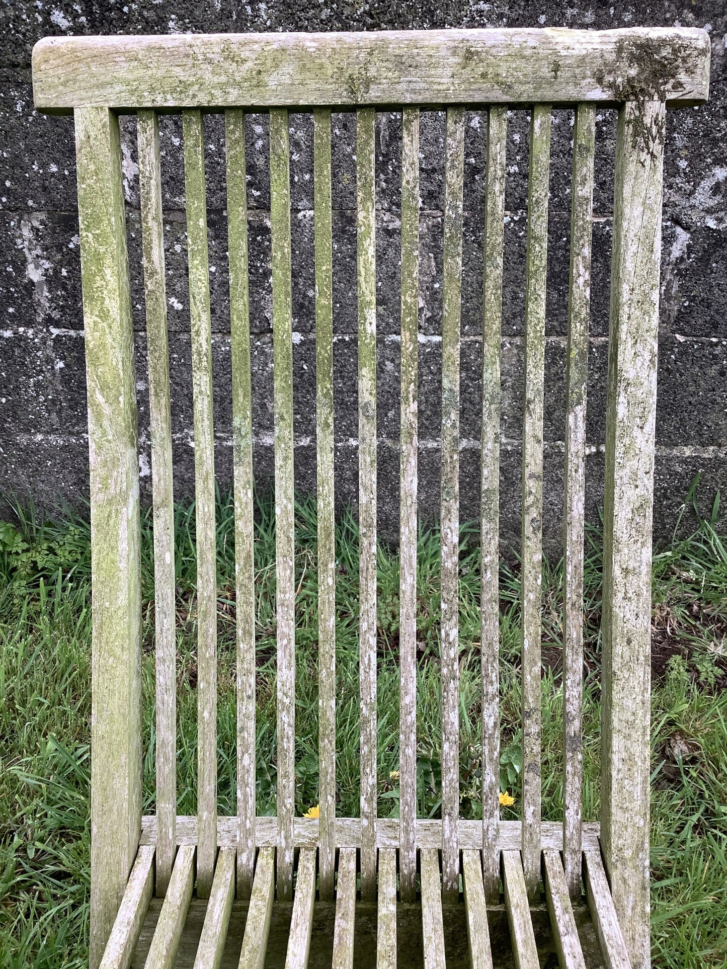 Folding Weathered Solid Teak Garden Single Slated Outside Chair 3'2"H