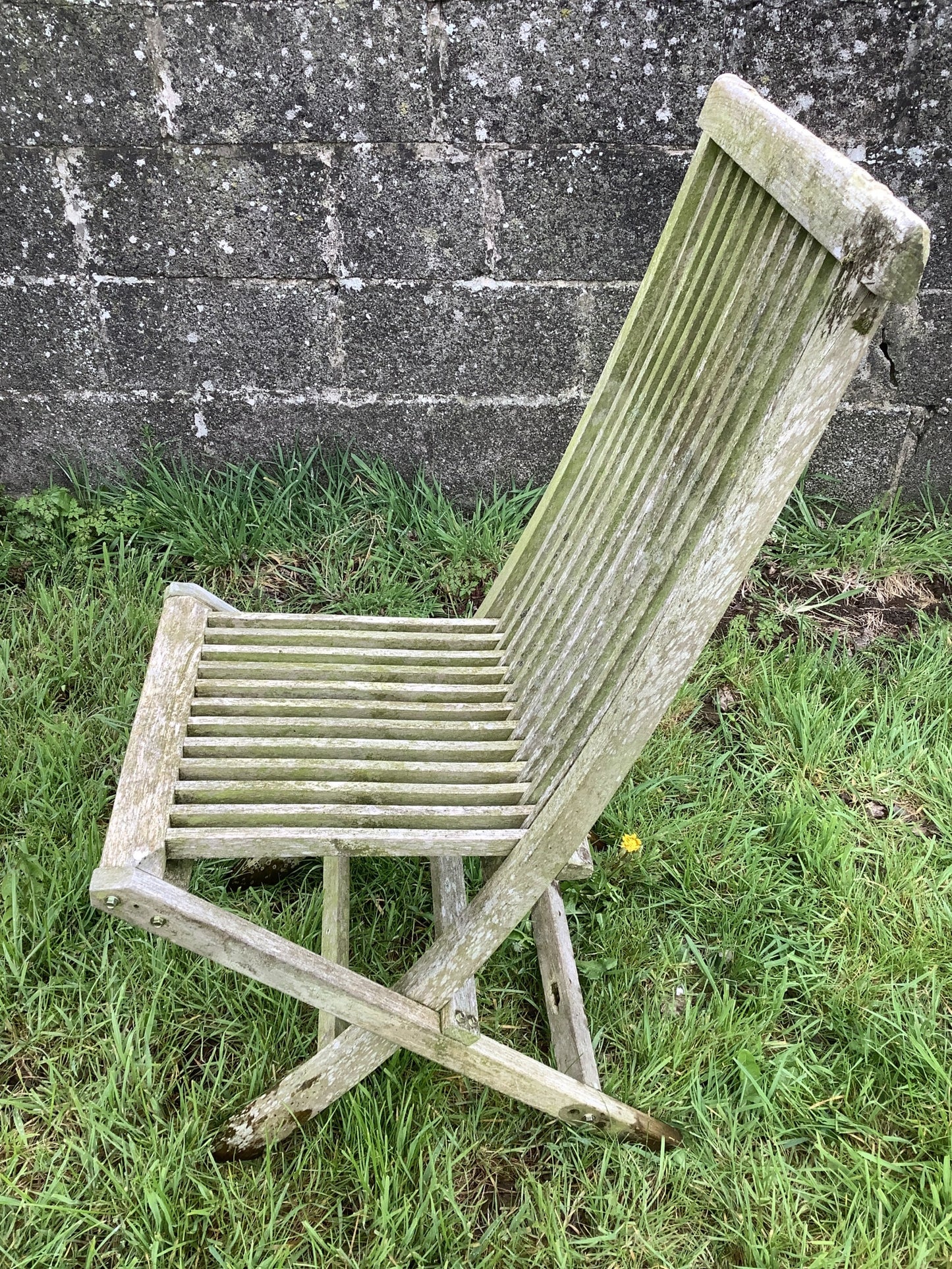 Folding Weathered Solid Teak Garden Single Slated Outside Chair 3'2"H