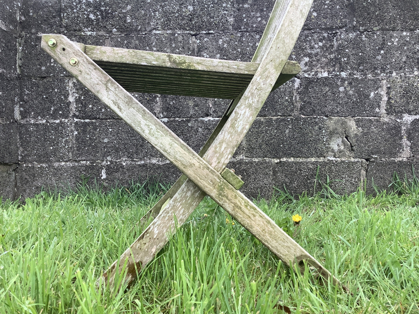 Folding Weathered Solid Teak Garden Single Slated Outside Chair 3'2"H