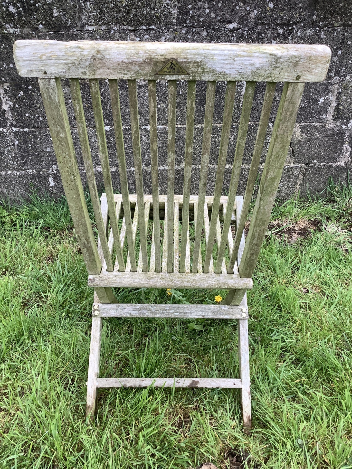 Folding Weathered Solid Teak Garden Single Slated Outside Chair 3'2"H