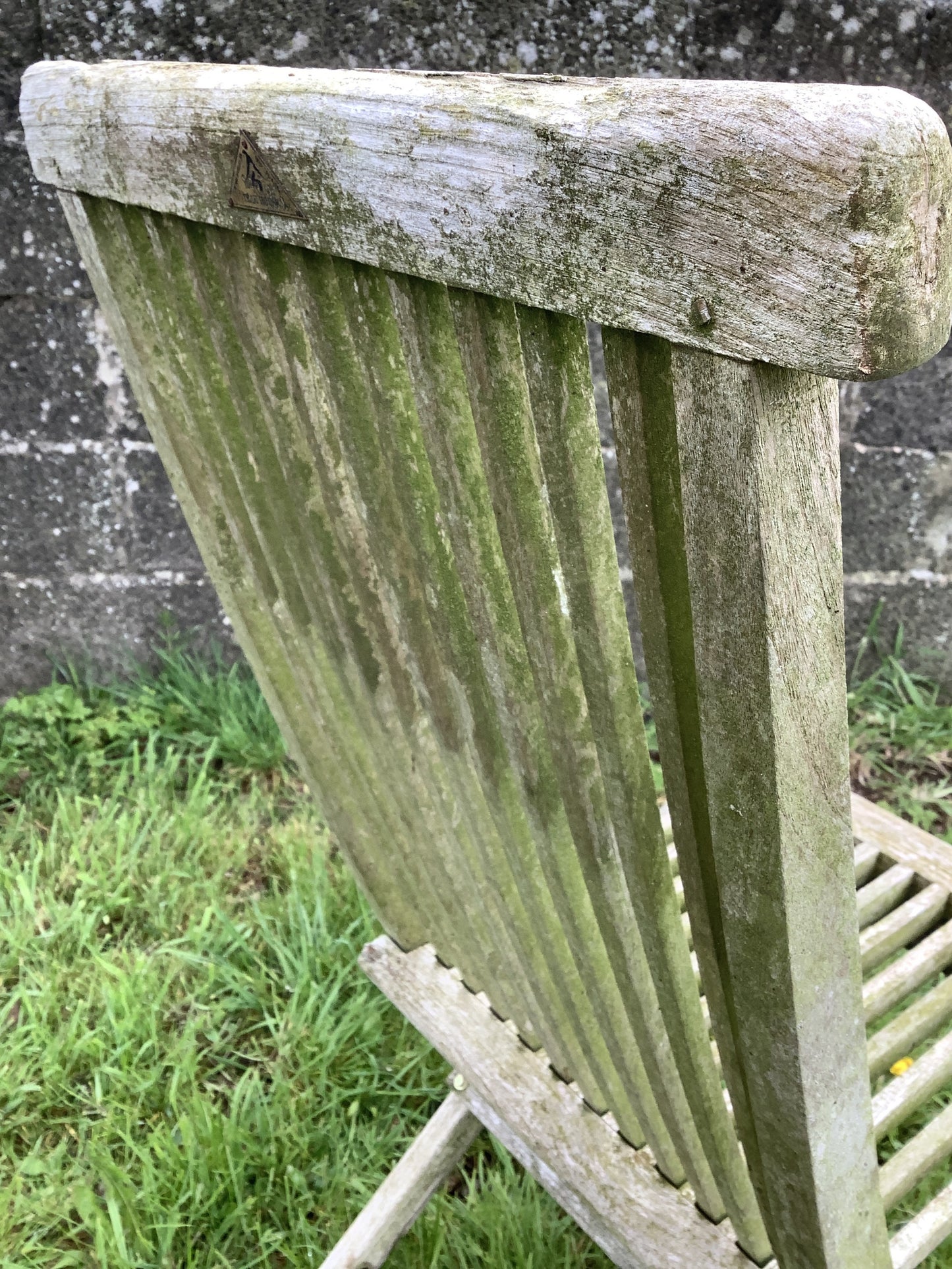 Folding Weathered Solid Teak Garden Single Slated Outside Chair 3'2"H