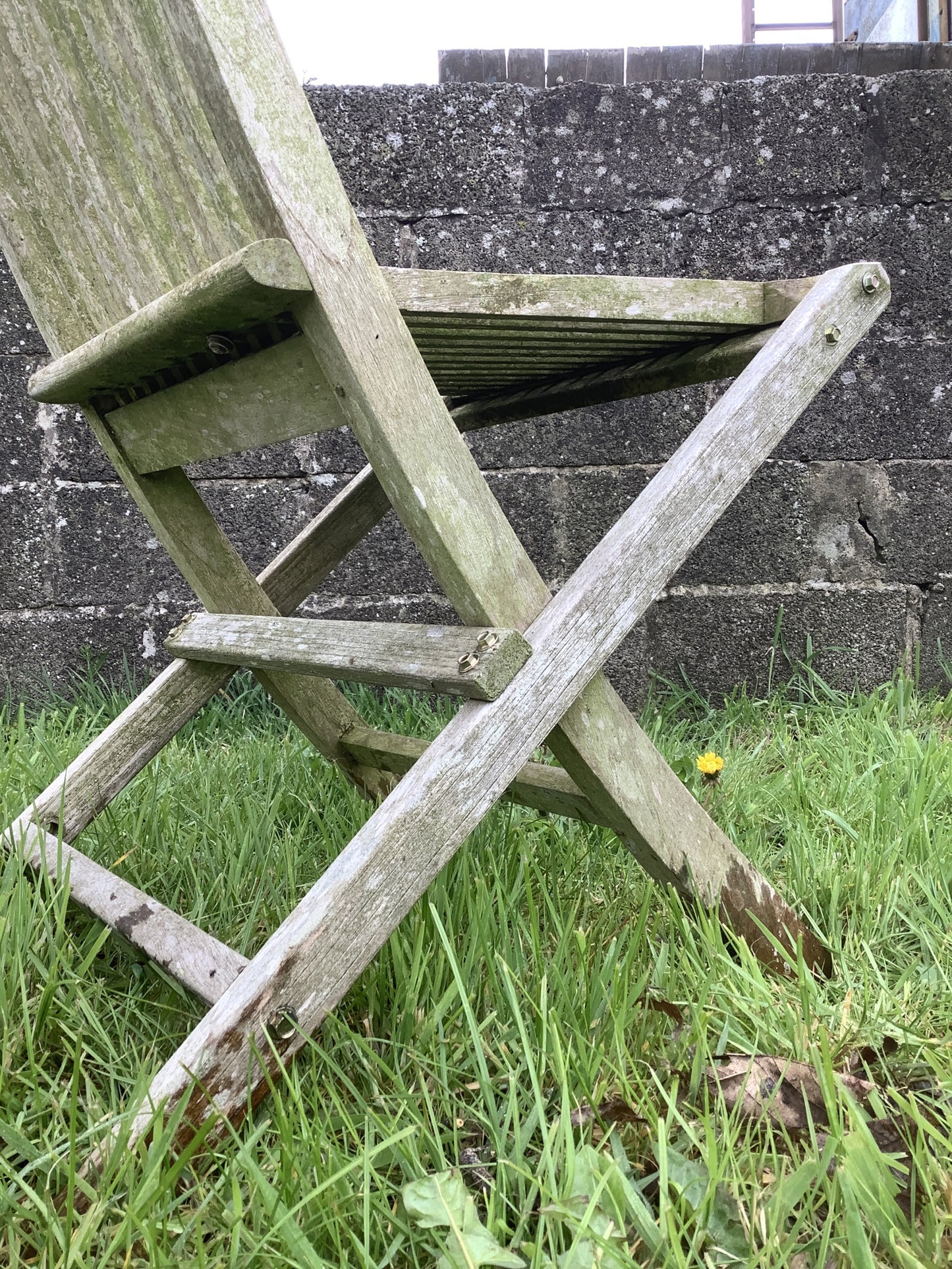 Folding Weathered Solid Teak Garden Single Slated Outside Chair 3'2"H