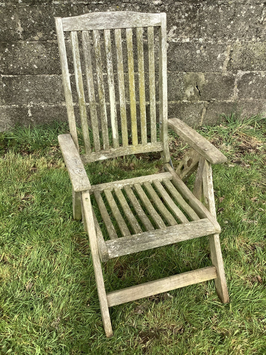 Single Rustic Solid Old Reclaimed Teak Carver Arm Garden Outside Chair 3'3"H