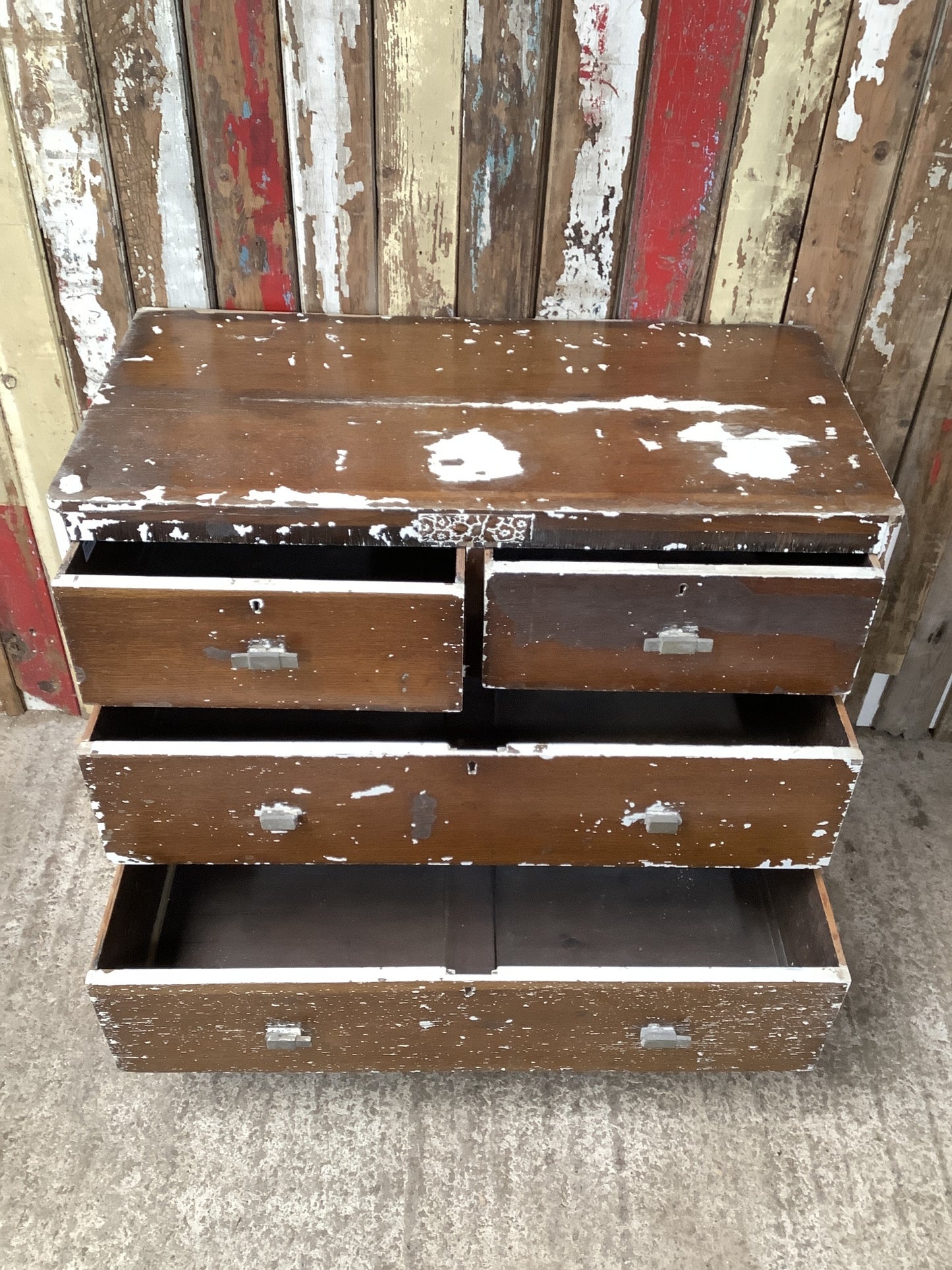 1930s Sanded Oak Veneered & Pine 2 Over 2 Chest of Drawers 2'8"H 3'1" W