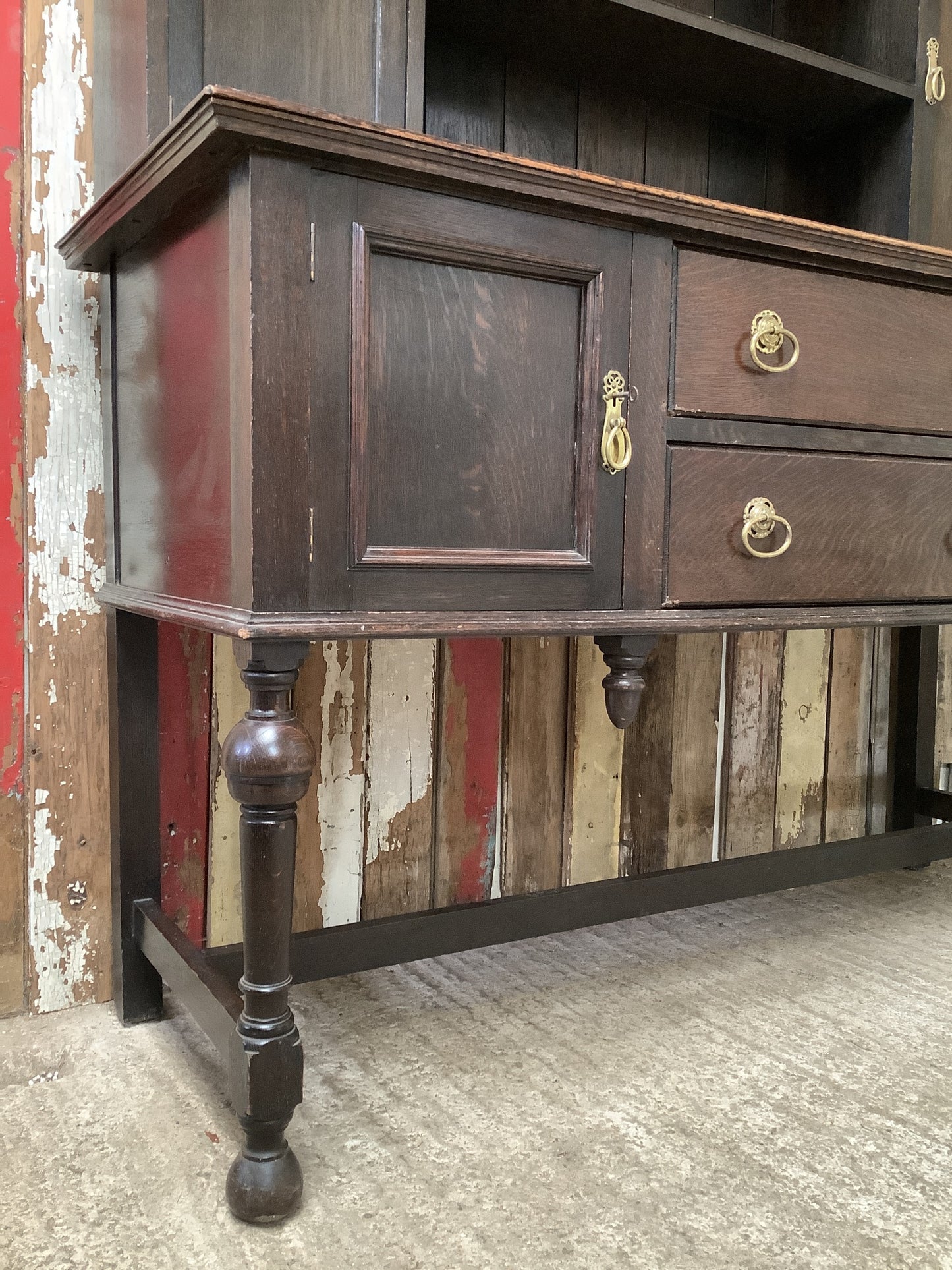 Beautiful Dark Solid Oak Dresser With Brass Handles 6'6"H 5'1"x W
