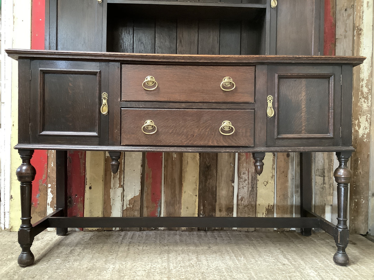 Beautiful Dark Solid Oak Dresser With Brass Handles 6'6"H 5'1"x W