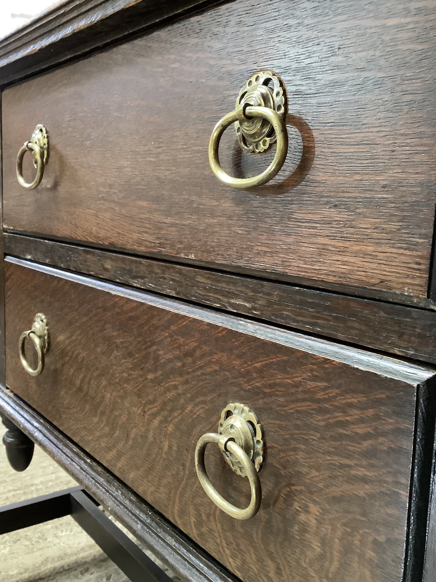 Beautiful Dark Solid Oak Dresser With Brass Handles 6'6"H 5'1"x W