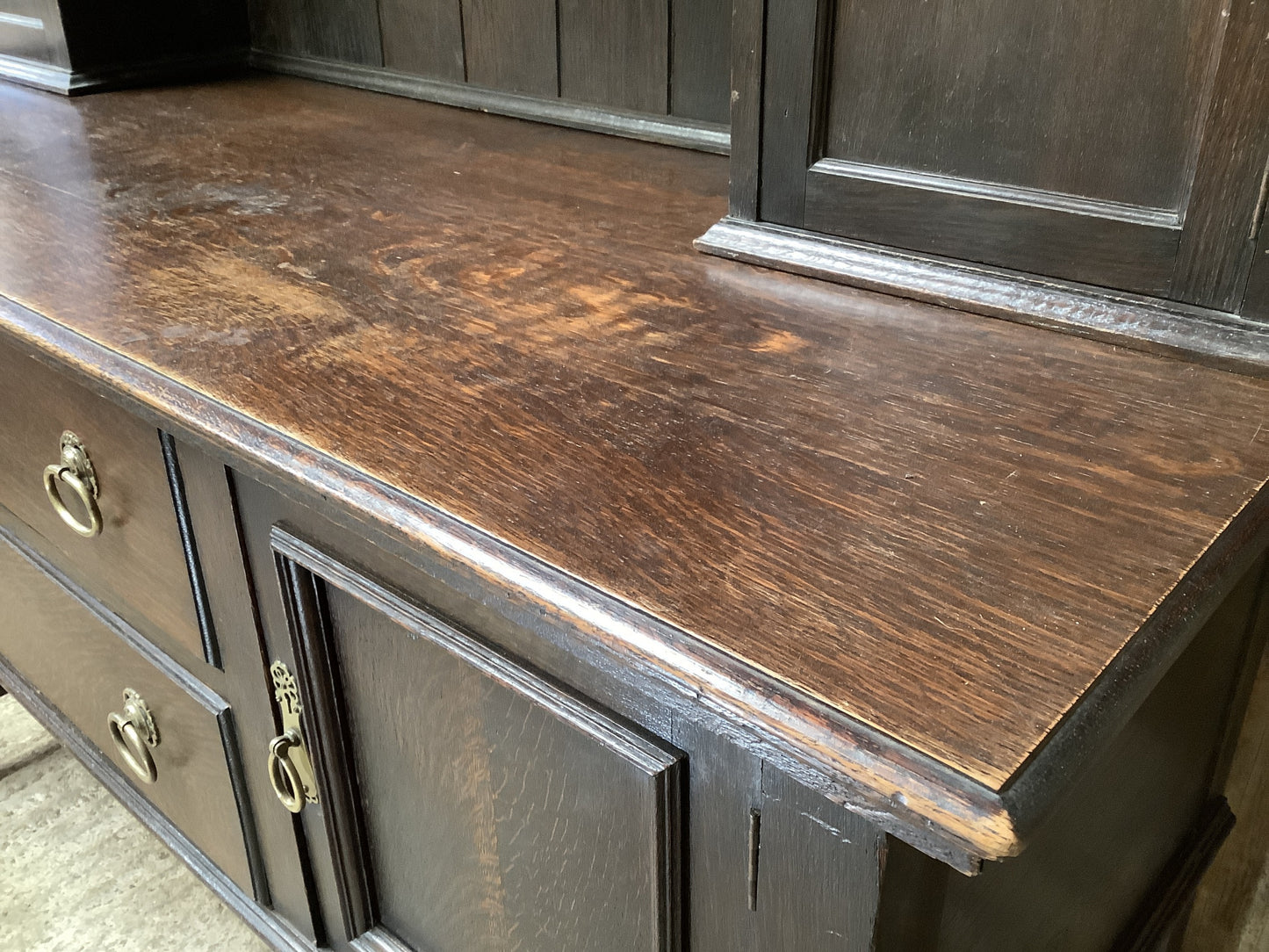 Beautiful Dark Solid Oak Dresser With Brass Handles 6'6"H 5'1"x W