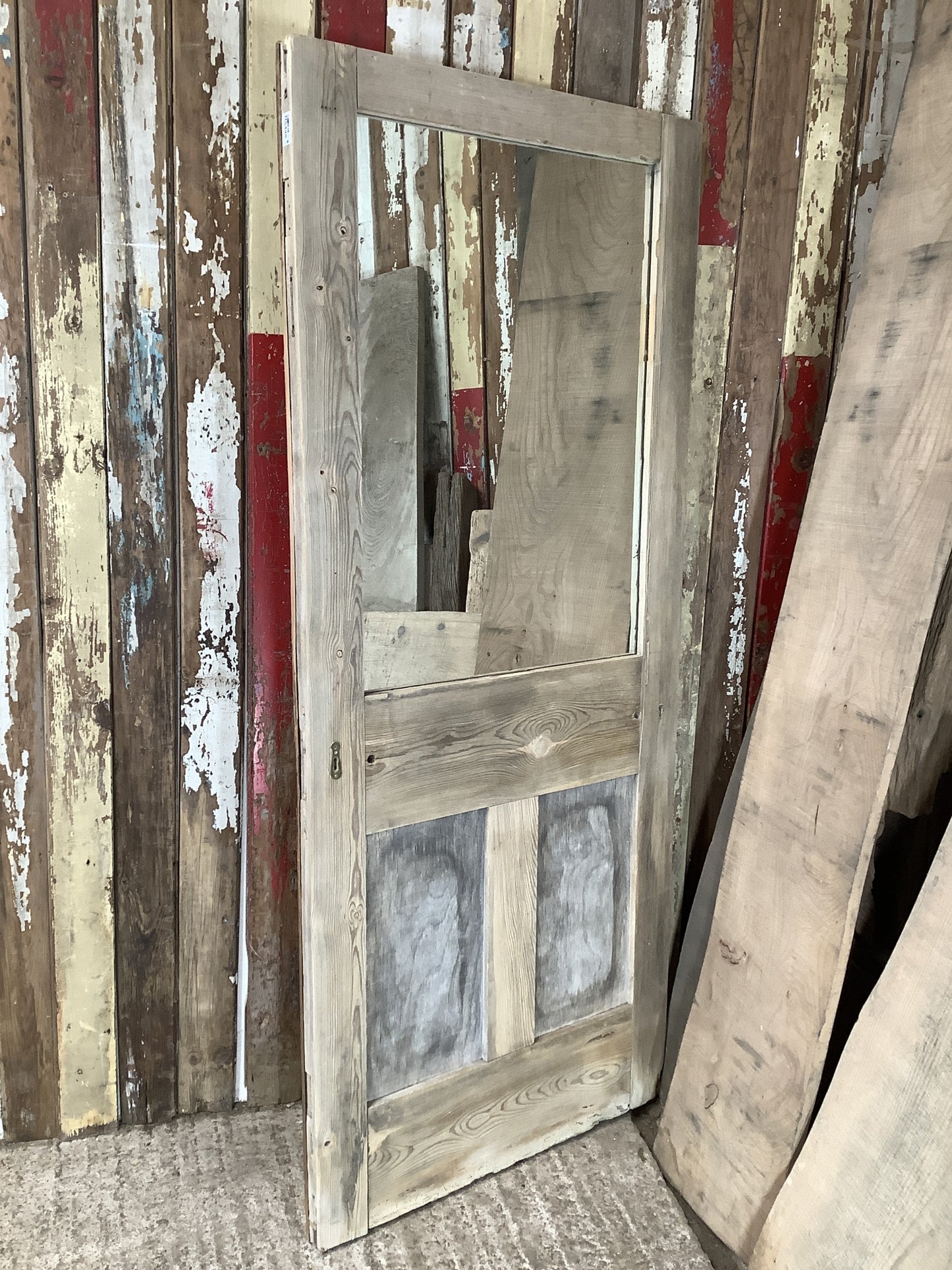 Old Pine Reclaimed Weathered Wooden Frame Garden Mirror 6'0"H 2'6"x W