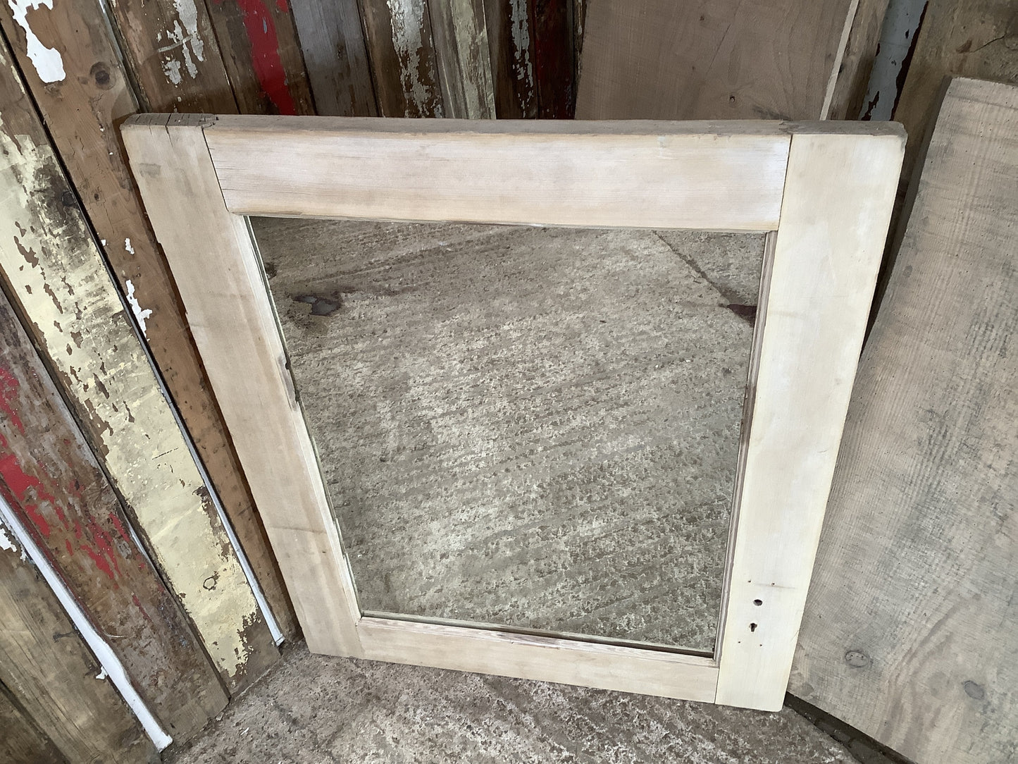 Old Pine Reclaimed Weathered Wooden Frame Garden Mirror 3'3"H 2'7"x W