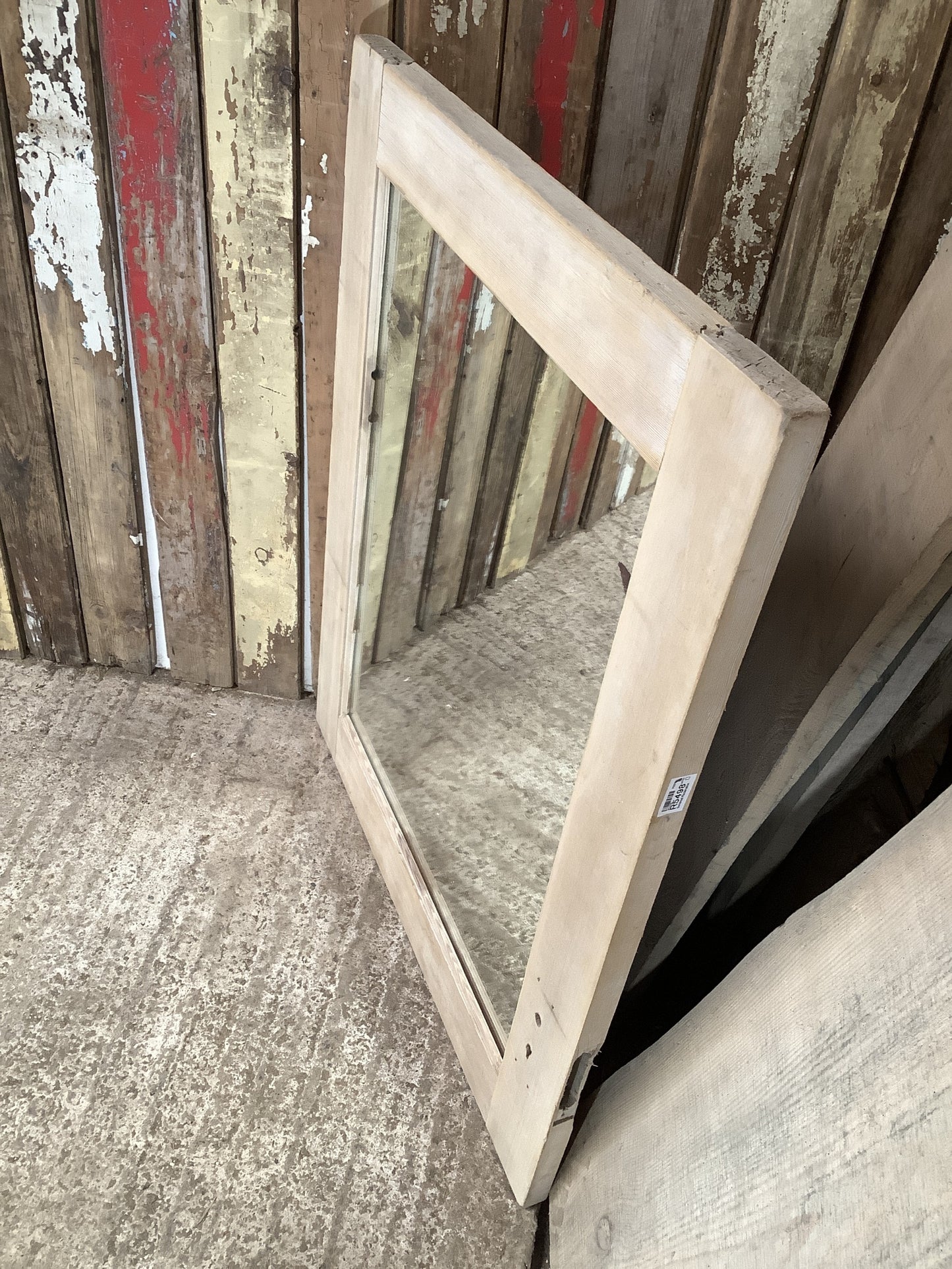 Old Pine Reclaimed Weathered Wooden Frame Garden Mirror 3'3"H 2'7"x W